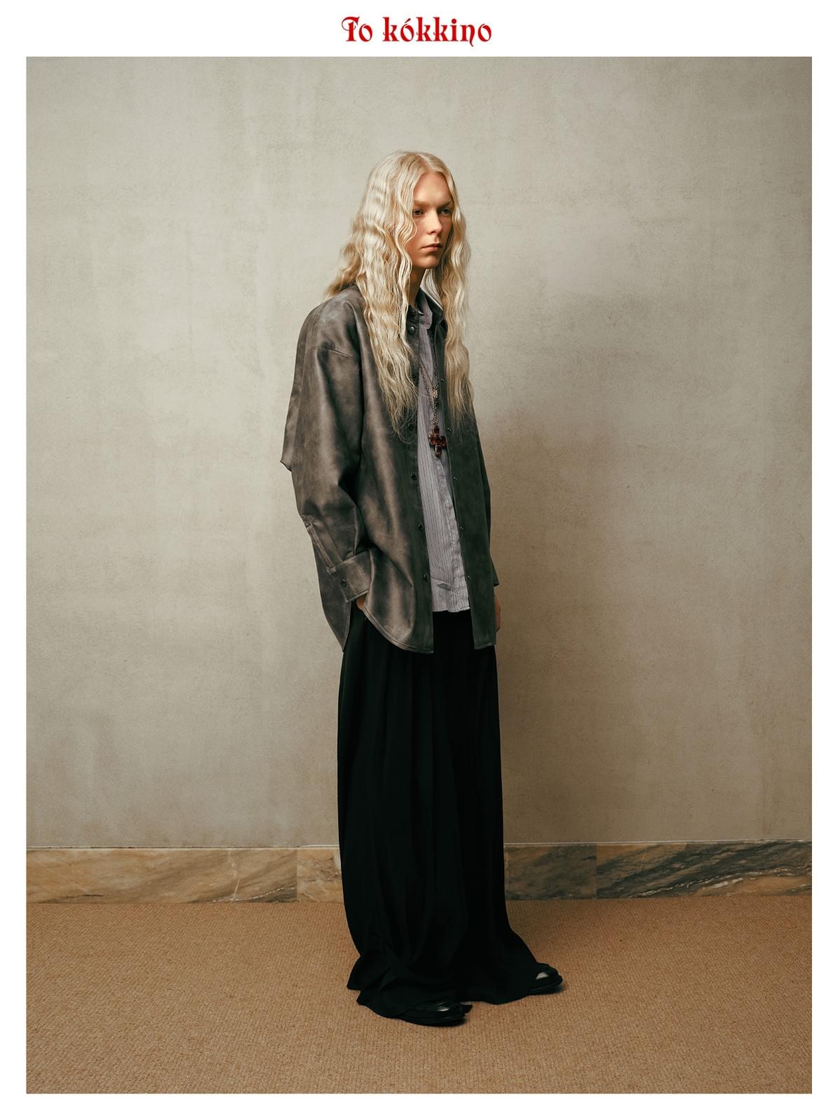 tokokkino* Eco-Friendly Loose Fit Distressed Leather Shirt Jacket