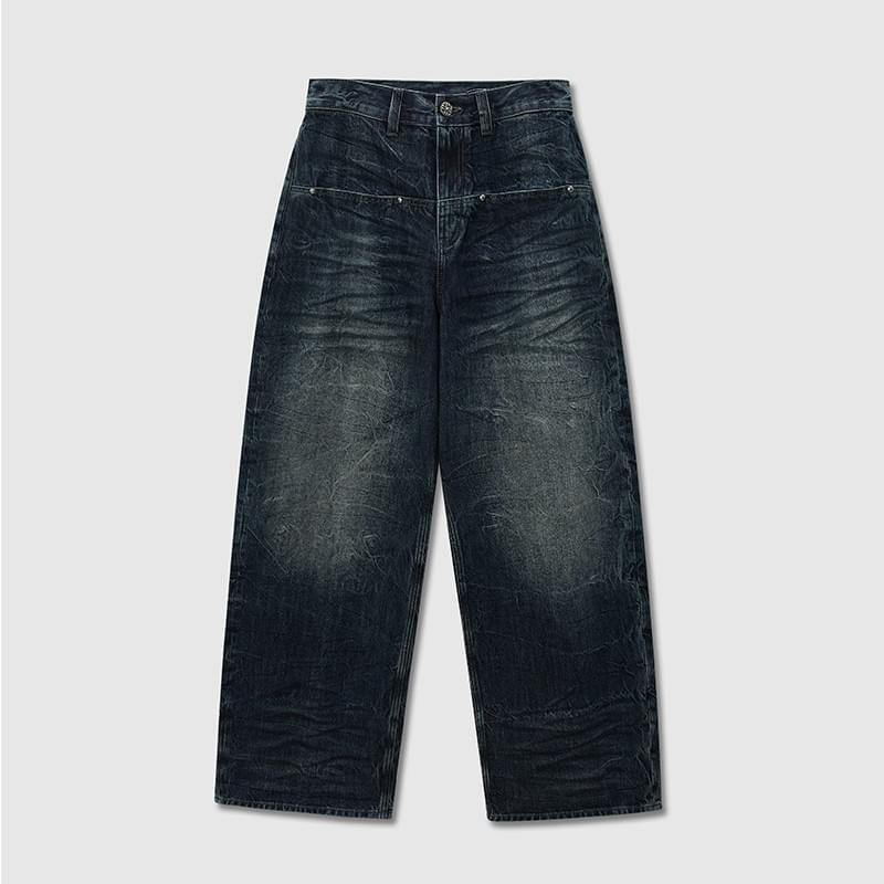 tokokkino* Dark Blue Low-Rise Loose Straight-Leg Pants