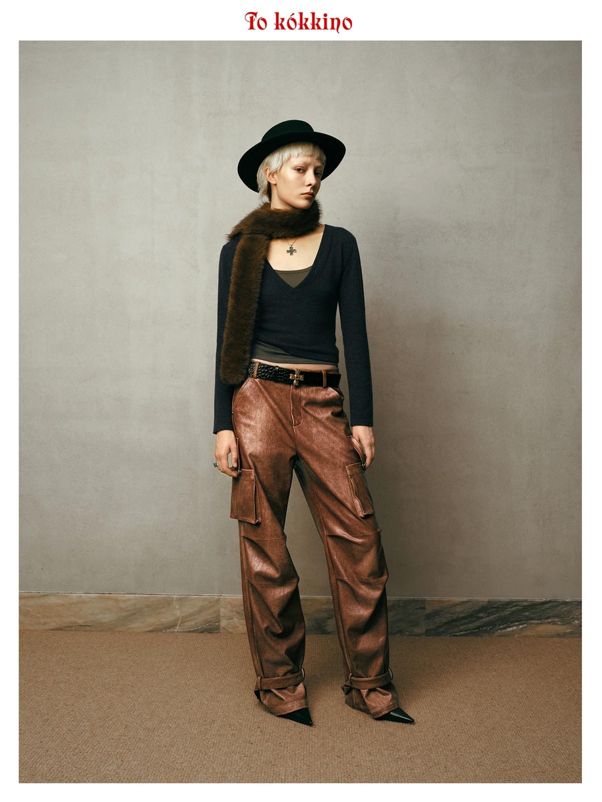 tokokkino* Eco-Friendly Distressed Mid-Low Rise Leather Pants