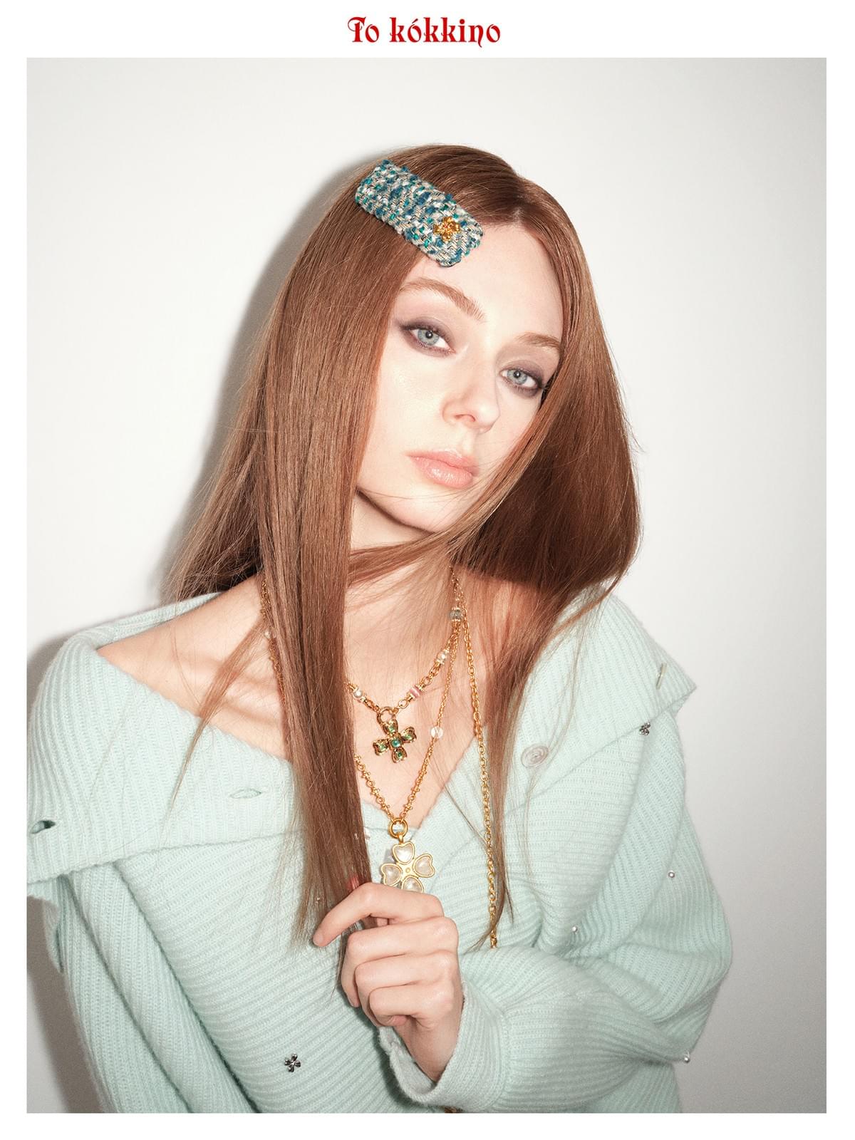 tokokkino*「White Noise Bow」White Crystal Bow Necklace