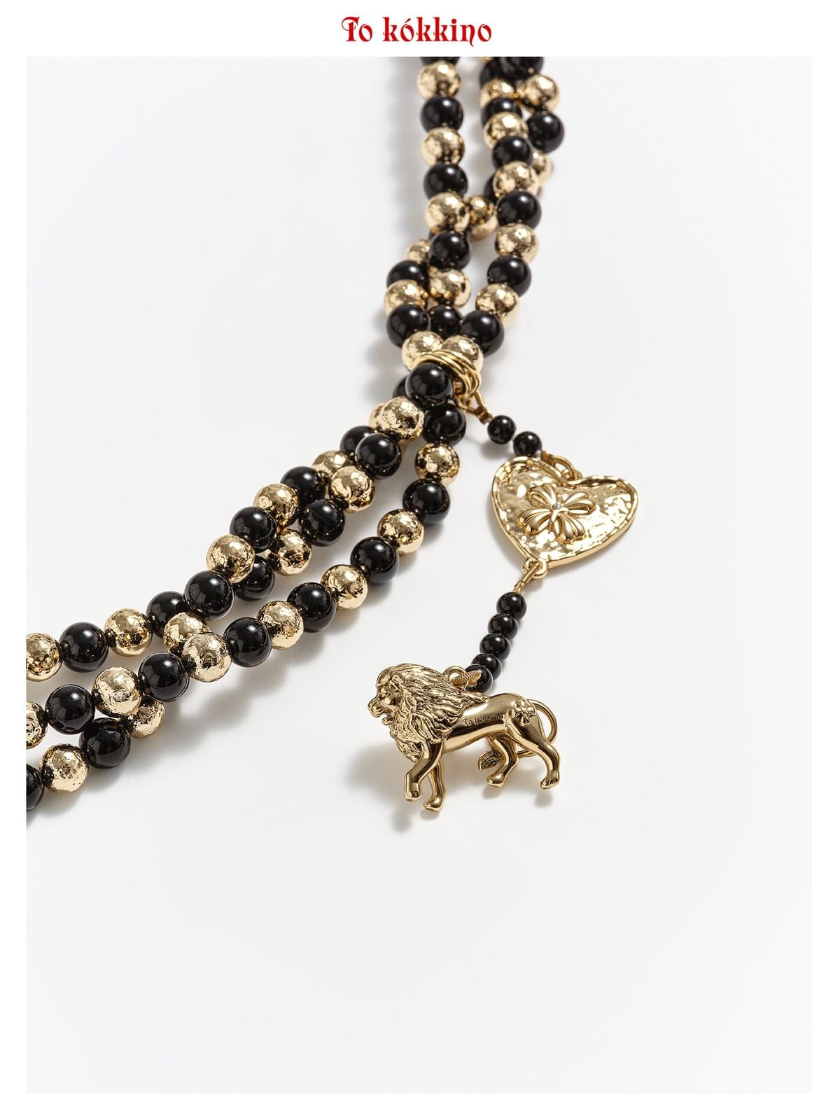 tokokkino* Black Gold Lion Four-Sided Bowknot Waist Chain Necklace