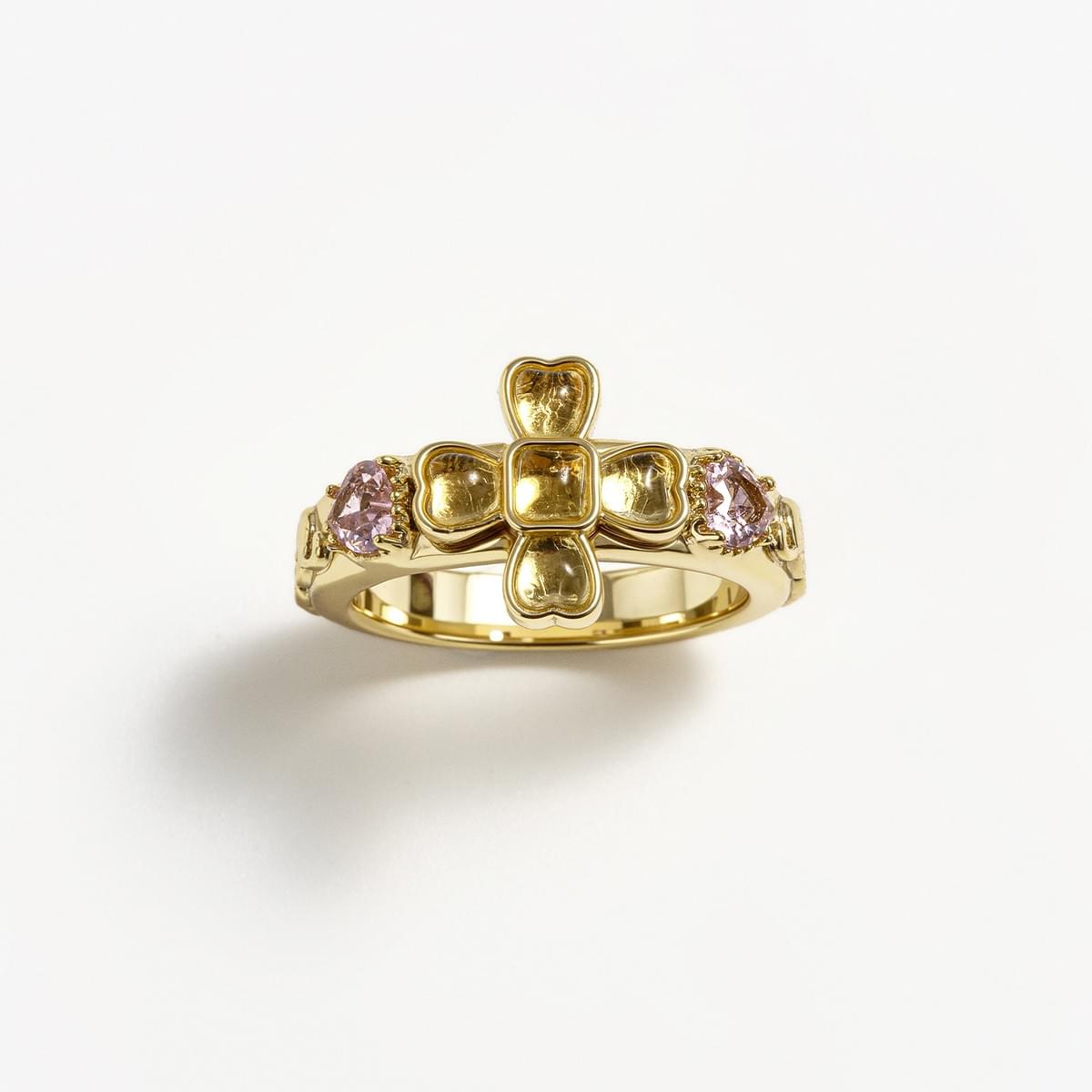 tokokkino* Champagne Gold Four-Sided Bowknot Heart Ring