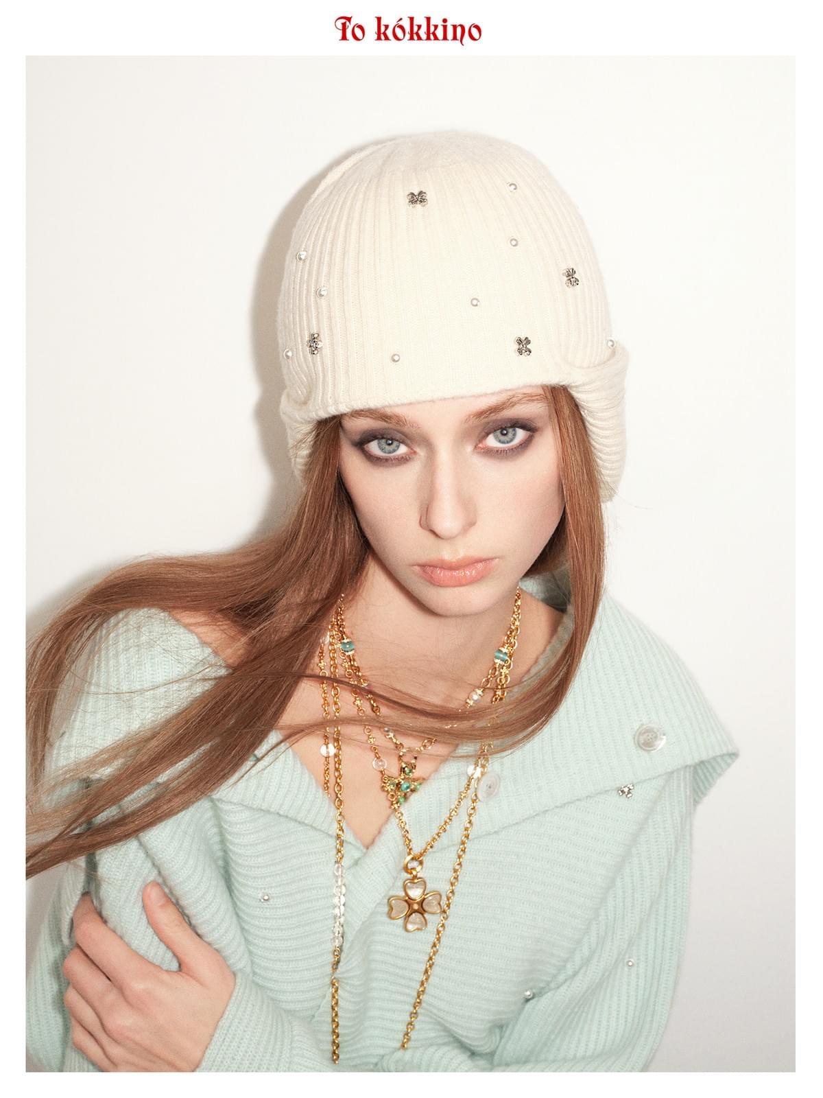 tokokkino*「White Noise Bow」White Crystal Bow Necklace