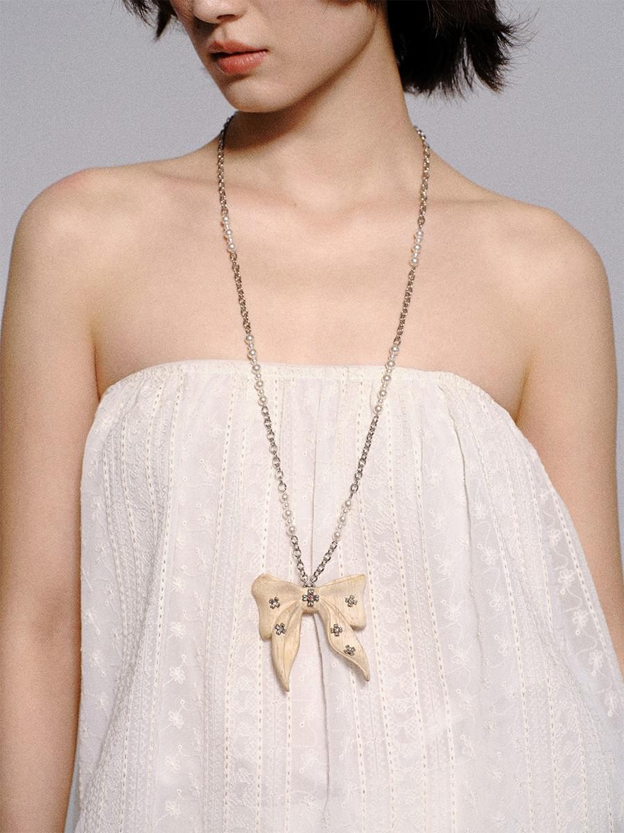 Tokokkino * long wooden bow LOGO necklace