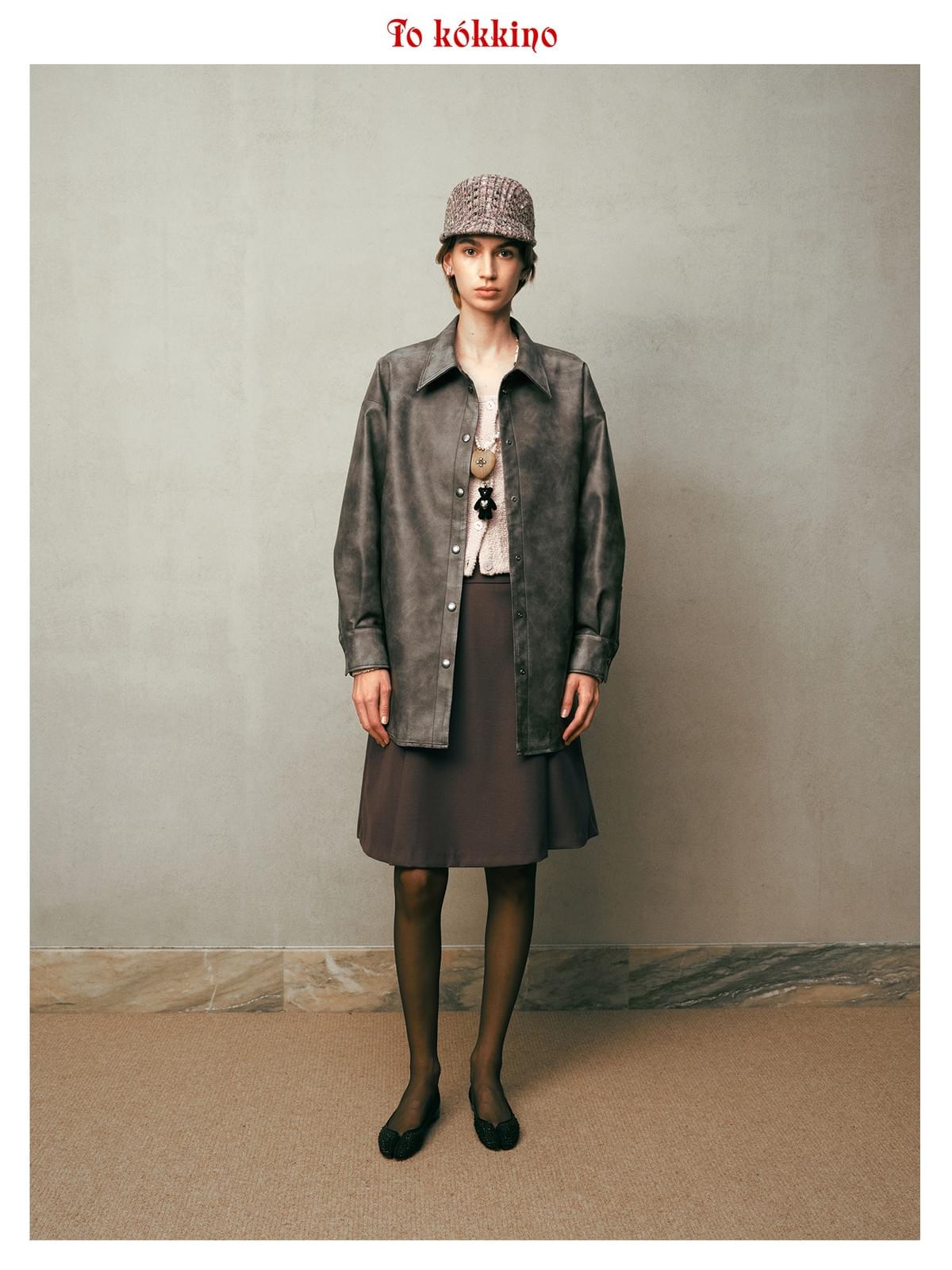 tokokkino* Eco-Friendly Loose Fit Distressed Leather Shirt Jacket