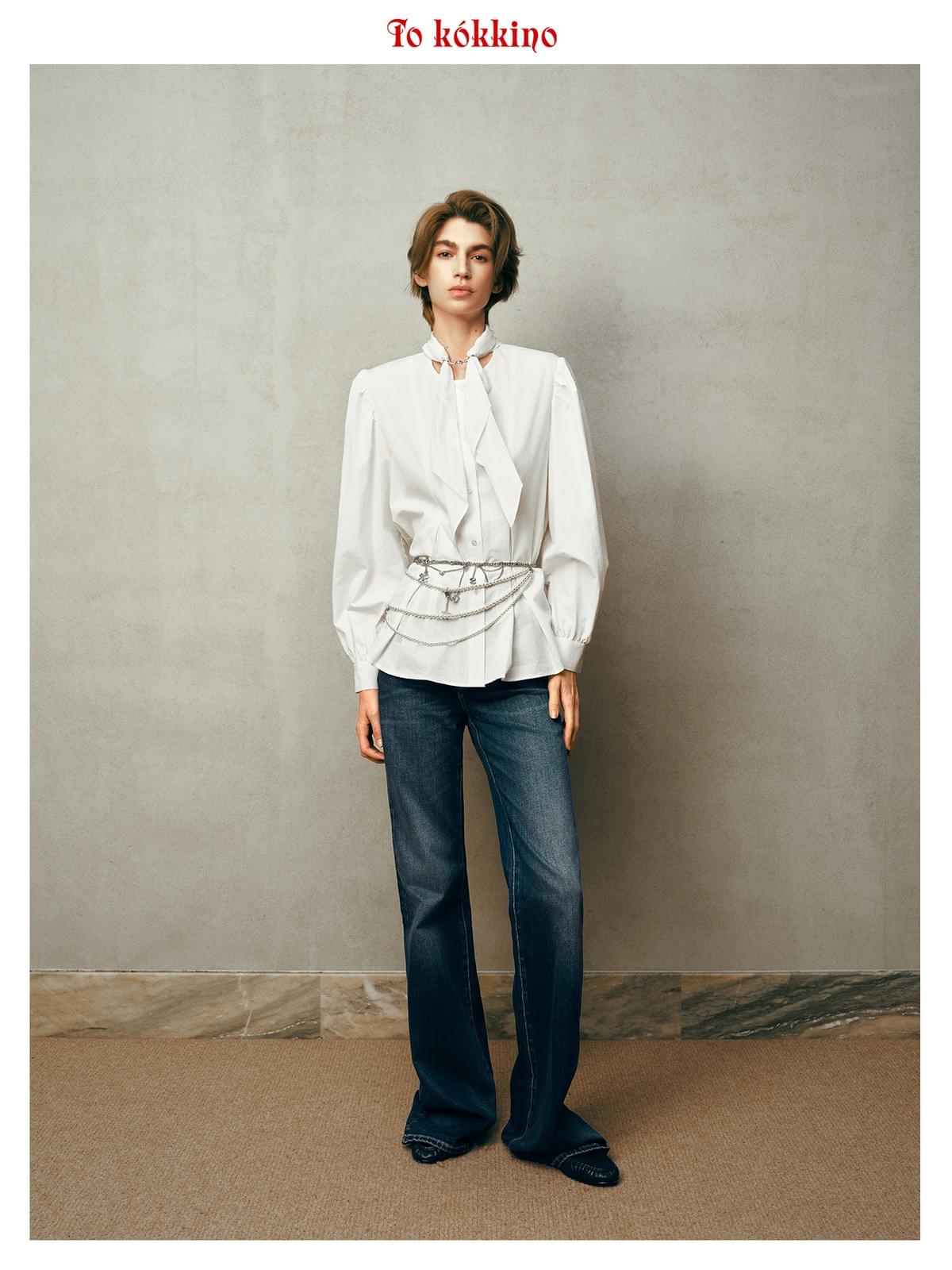 tokokkino* Mid-Rise Pleated Loose Dark Straight Leg Pants