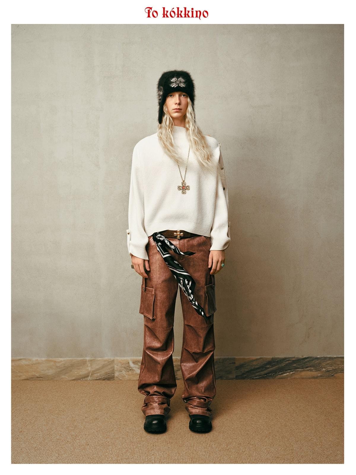 tokokkino* Eco-Friendly Distressed Mid-Low Rise Leather Pants