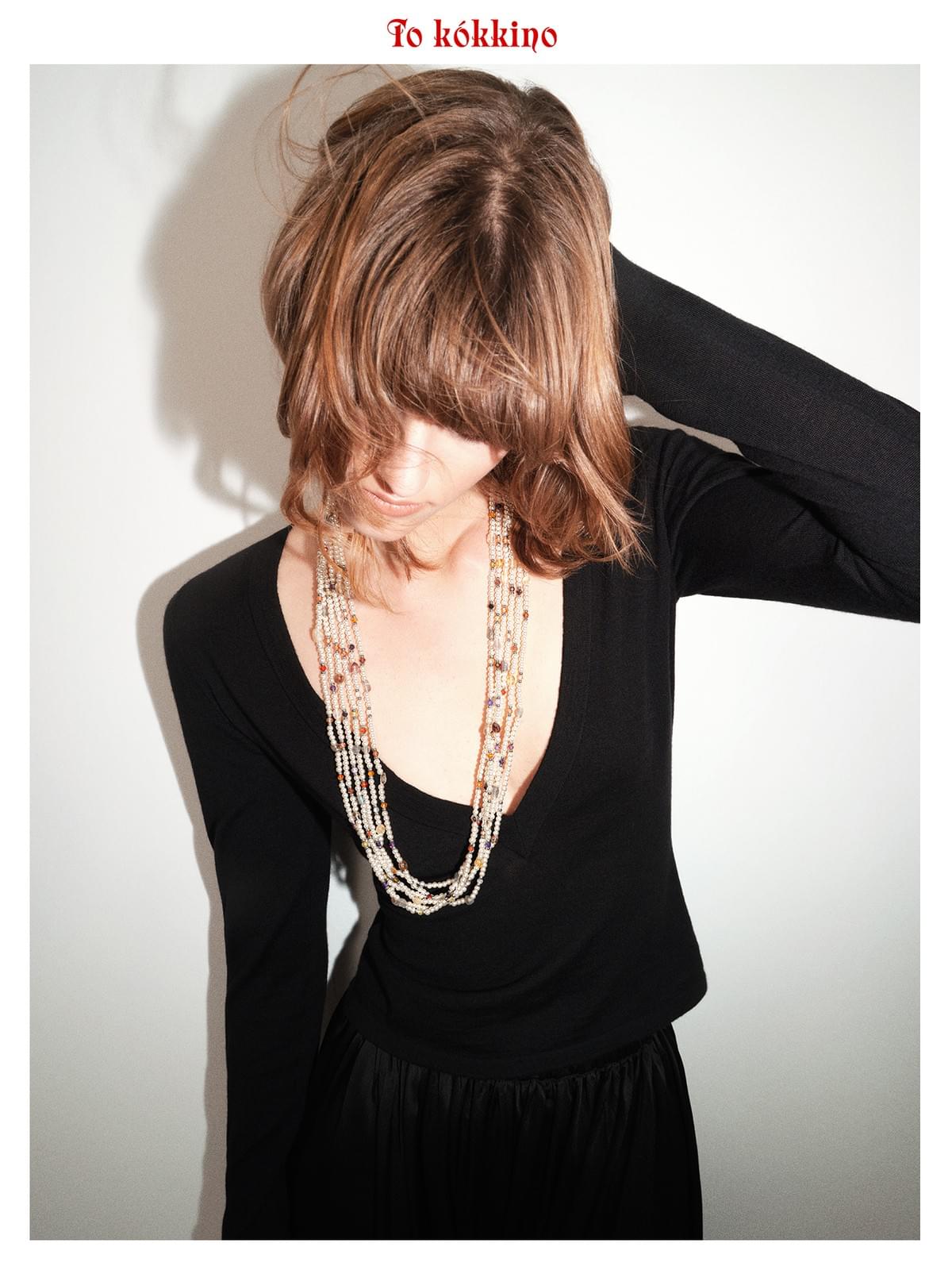 tokokkino*「Wildness」Multi-layered Dainty Pearl and Gemstone Necklace Set