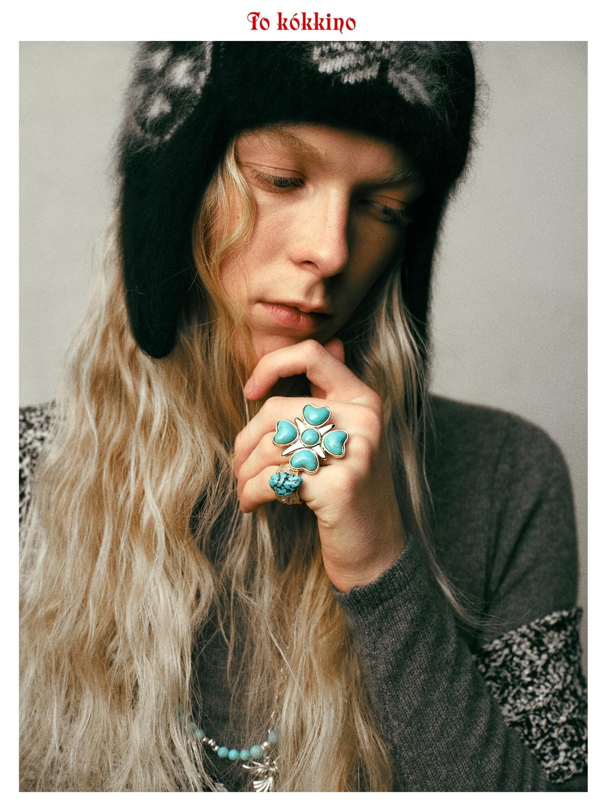 tokokkino* Turquoise Four-Sided Bowknot Ring