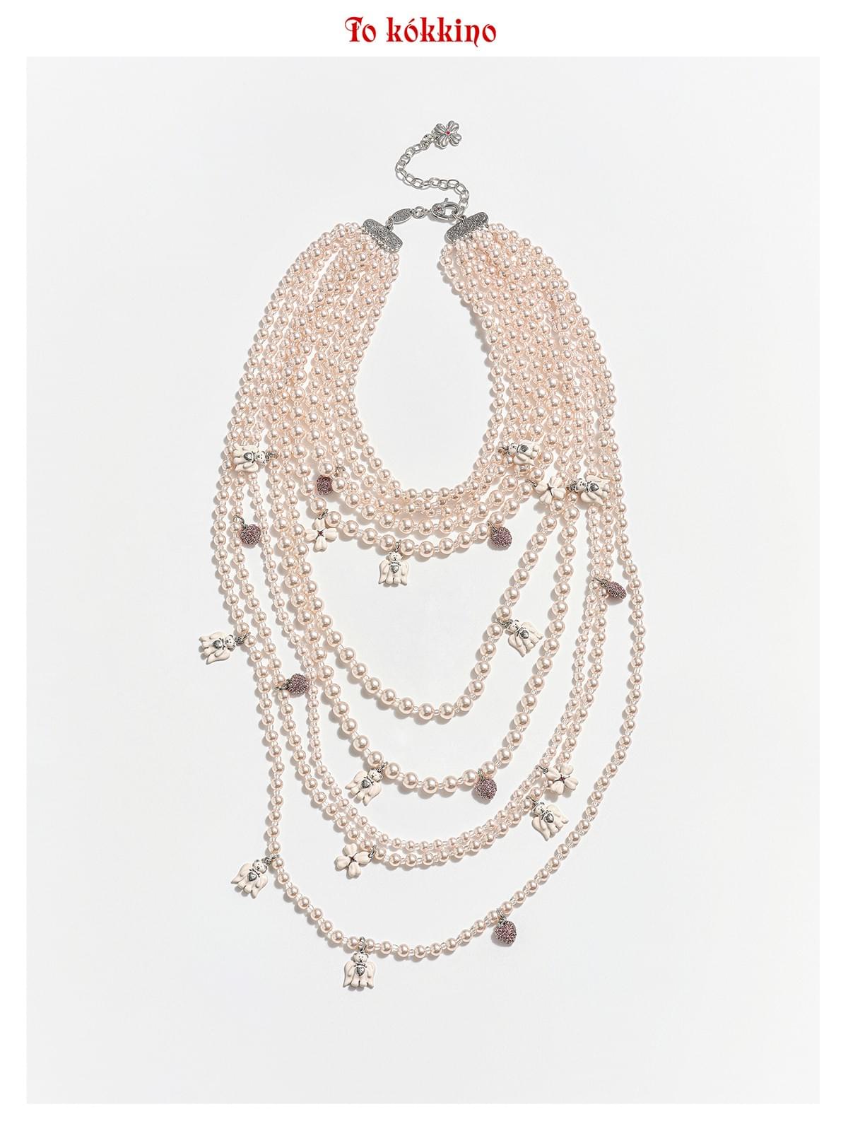 tokokkino* Pink Pearl Bear Heart Large Necklace