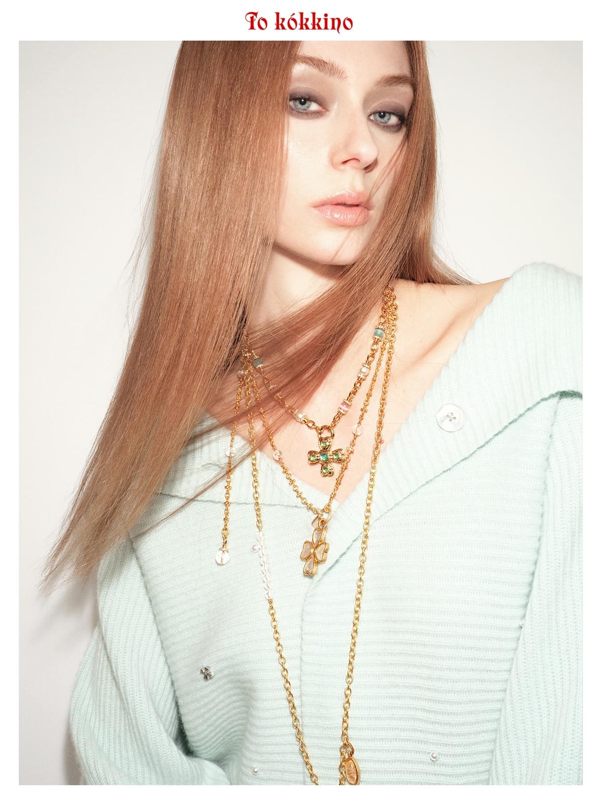 tokokkino*「Green Shadow」Chrysoberyl Cat's Eye Bowknot Flower Necklace