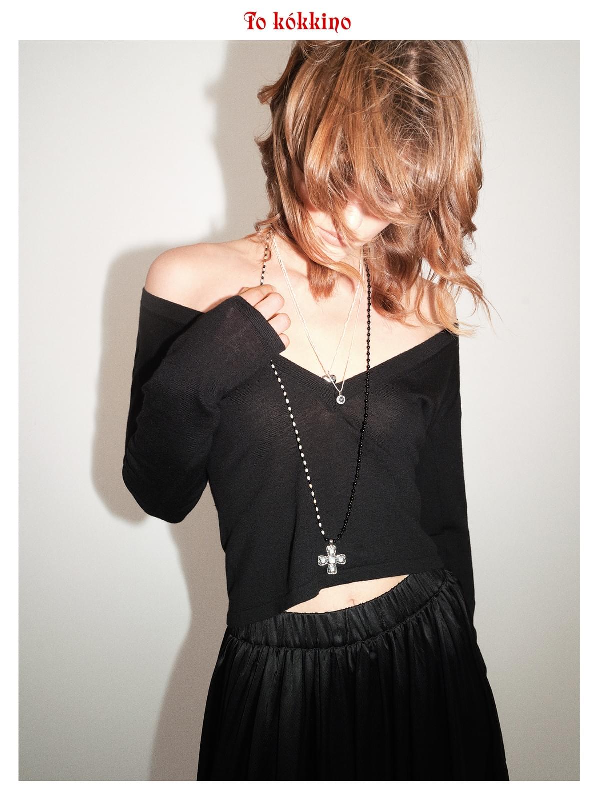 tokokkino*「Black-and-White Structure」 Black-and-White Patchwork Gemstone Pendant Necklace