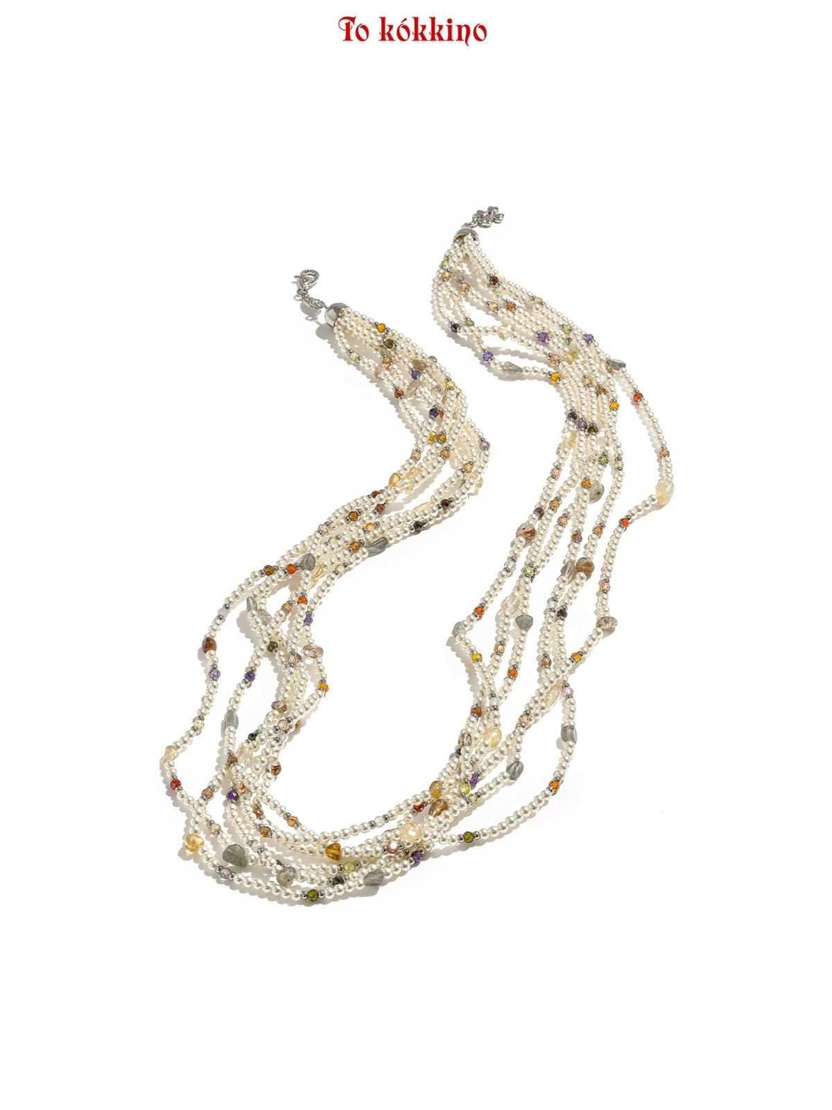 tokokkino*「Wildness」Multi-layered Dainty Pearl and Gemstone Necklace Set