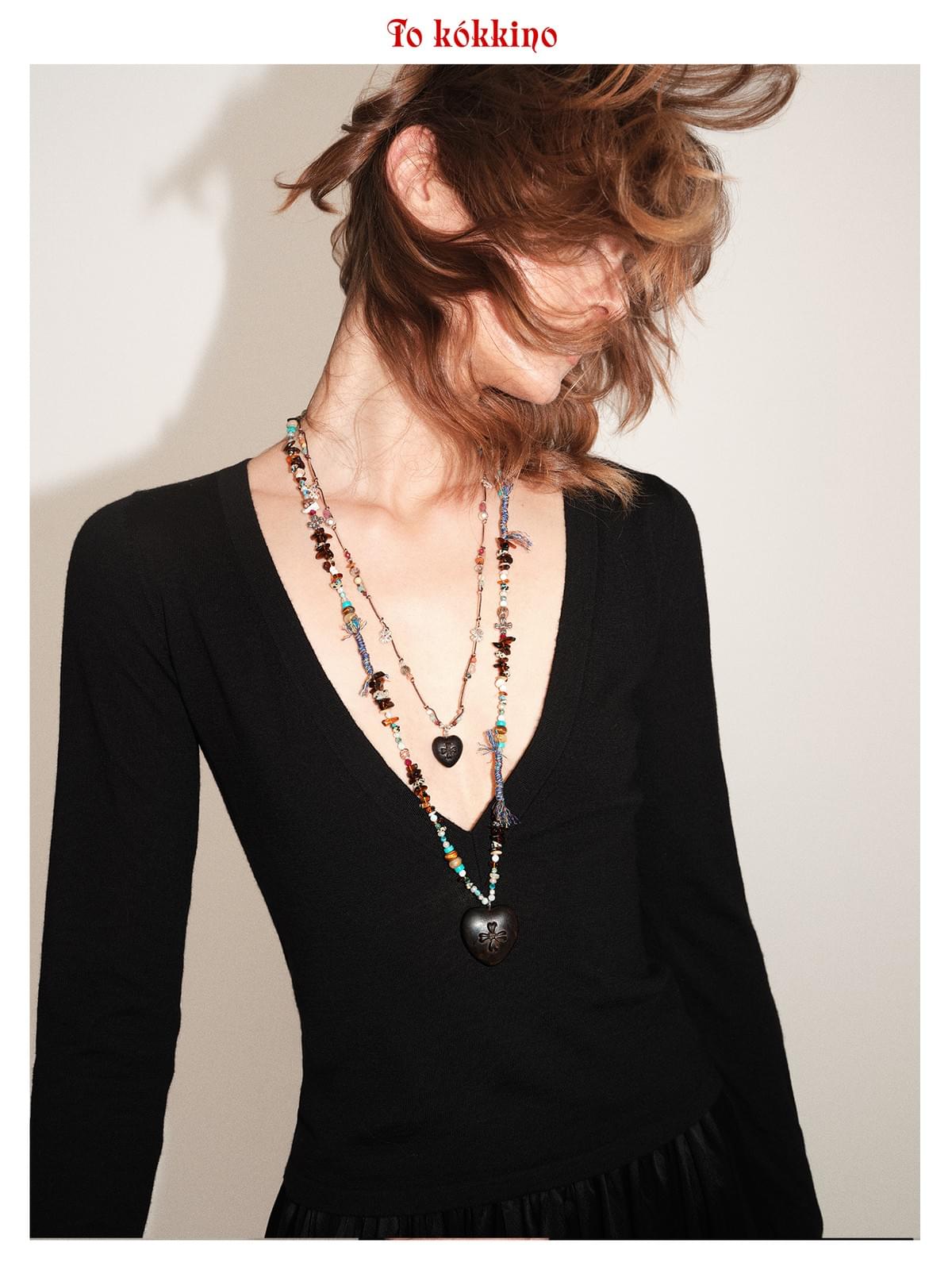 tokokkino*「Untamed」Long Necklace with Red Sandalwood and Gemstones