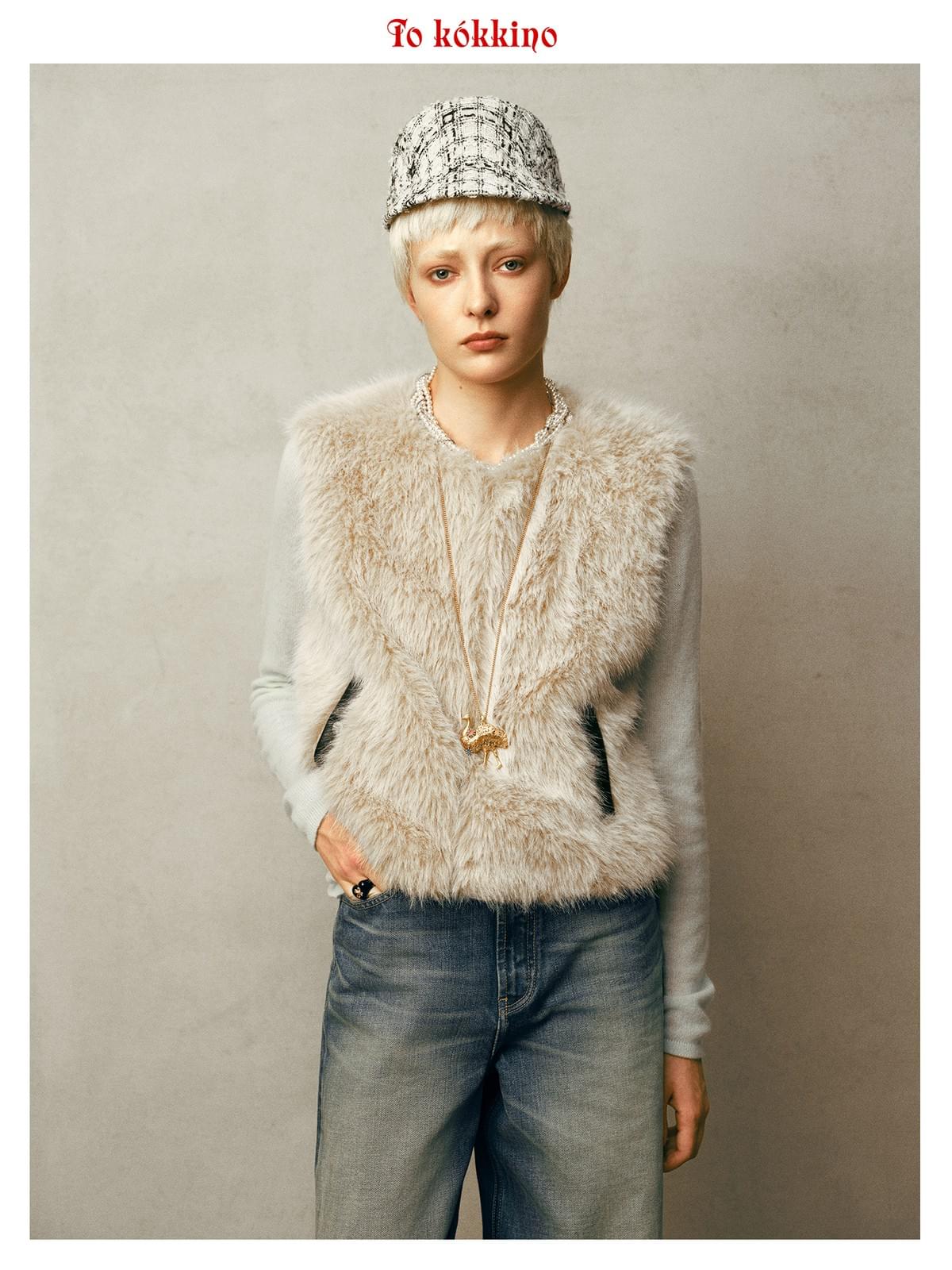 tokokkino* Ostrich Gemstone Long Necklace