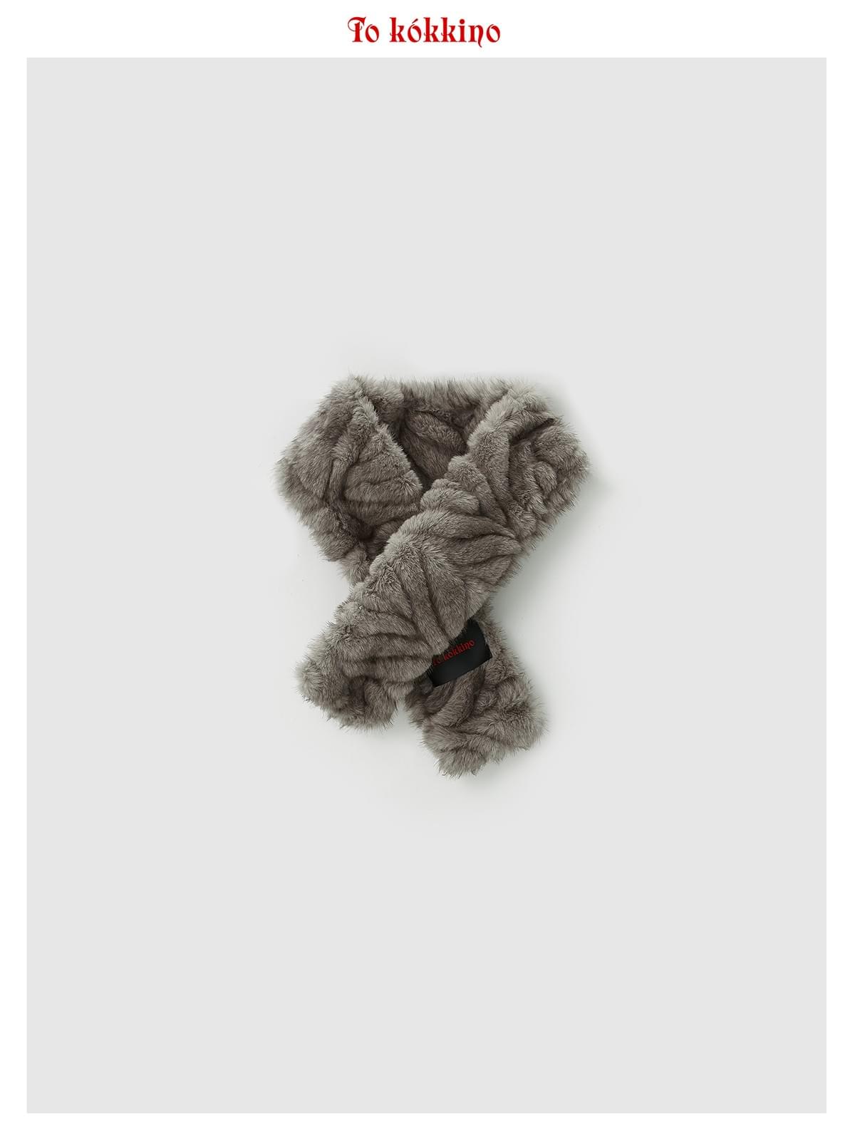 tokokkino*「Gray Line」Gray Faux Fox Fur Short Scarf