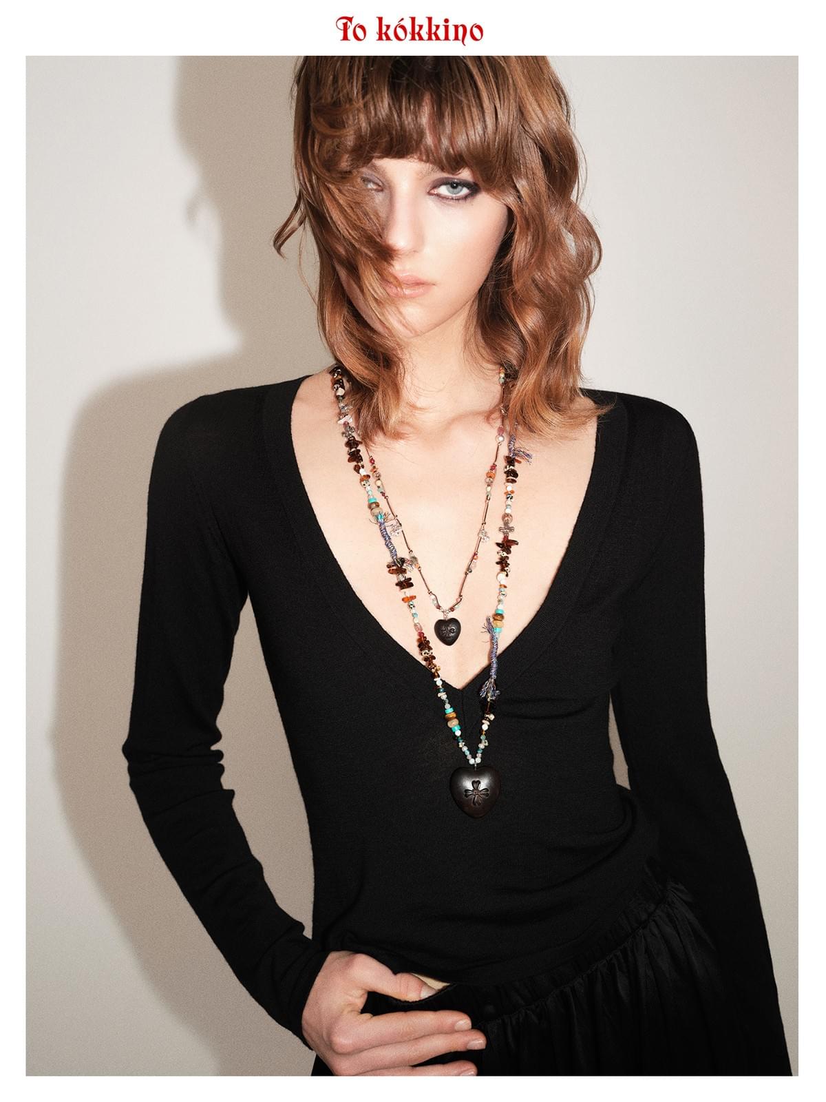 tokokkino*「Wildness Tandem」Long Necklace with Multiple Materials and Purple Gold Ebony