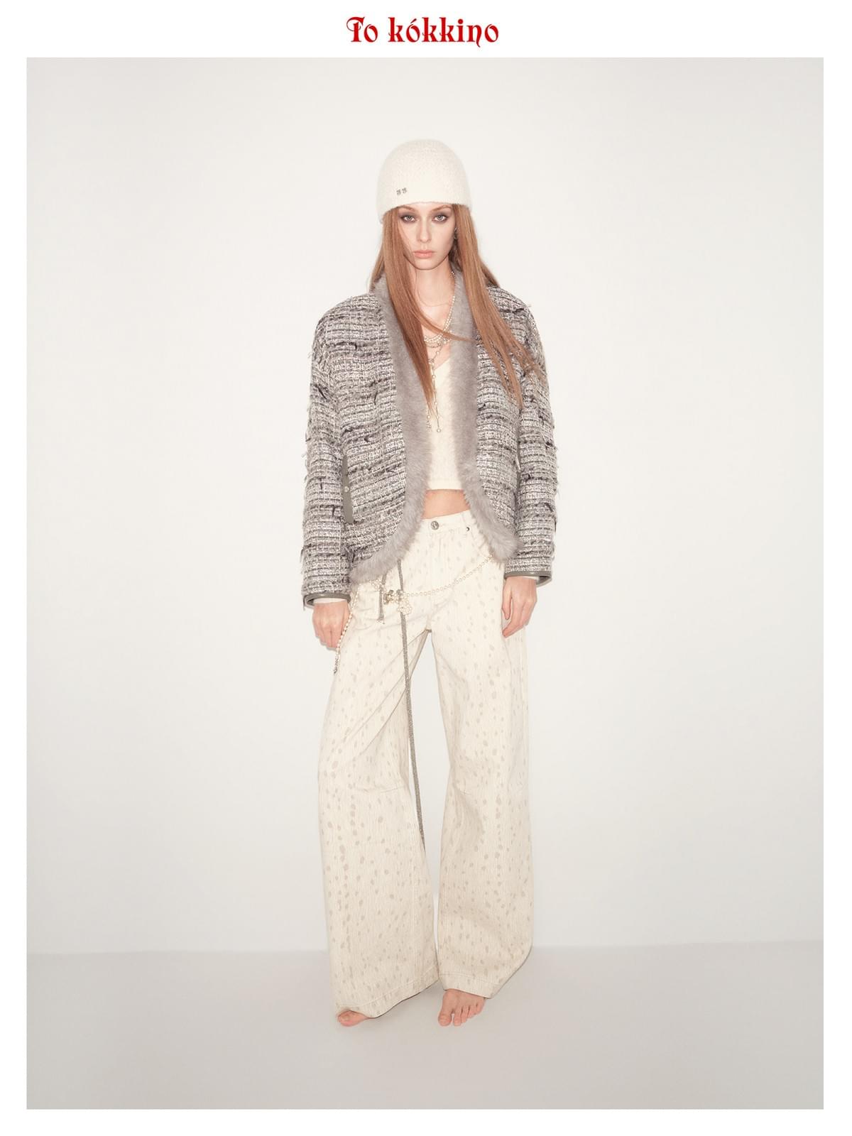 tokokkino*「Grey-Pink Entanglement」 Grey-Pink Tweed Coat