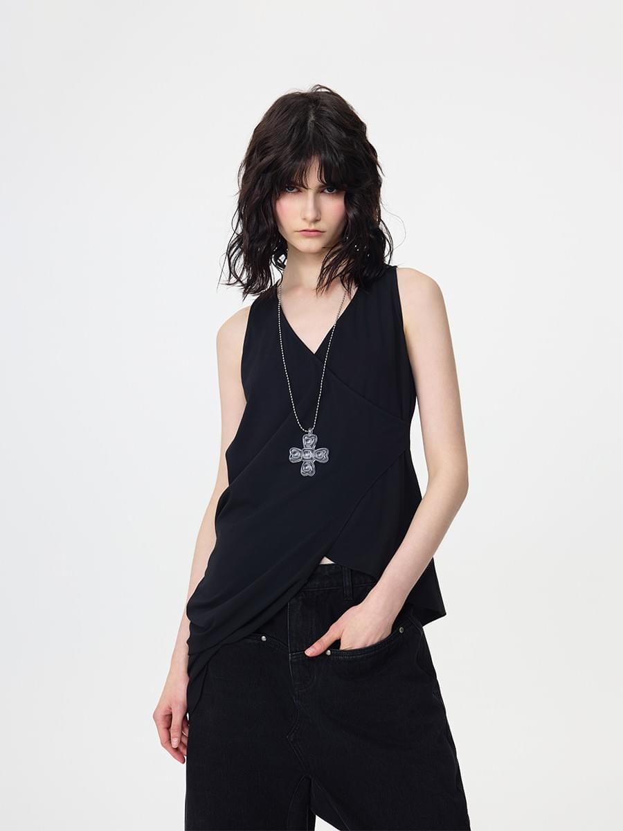 TOKOKKINO* Irregular Double-Layer Vest