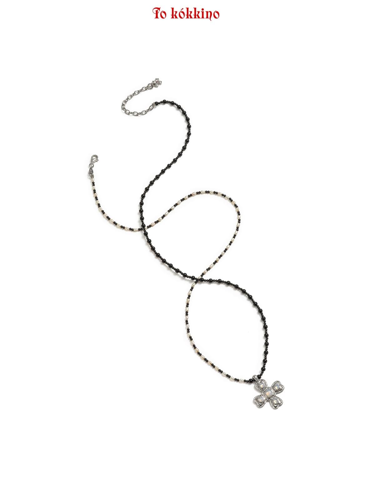 tokokkino*「Black-and-White Structure」 Black-and-White Patchwork Gemstone Pendant Necklace