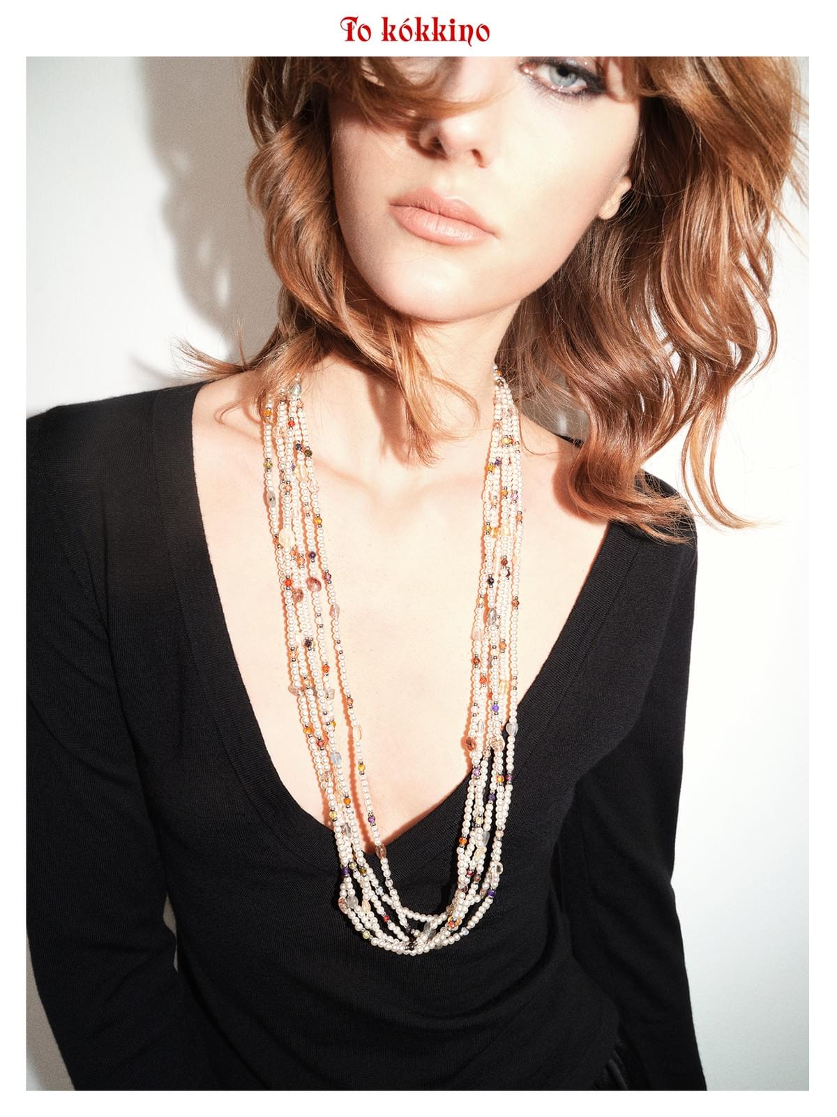 tokokkino*「Wildness」Multi-layered Dainty Pearl and Gemstone Necklace Set