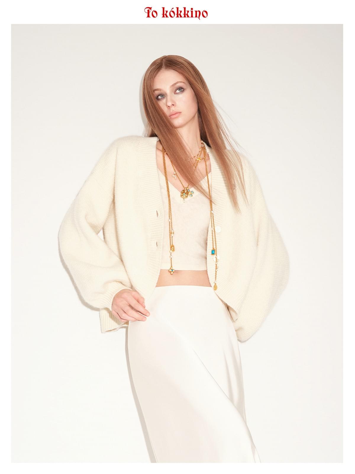 tokokkino*「Soft Arc」 Curved Stand Collar Wool Cardigan