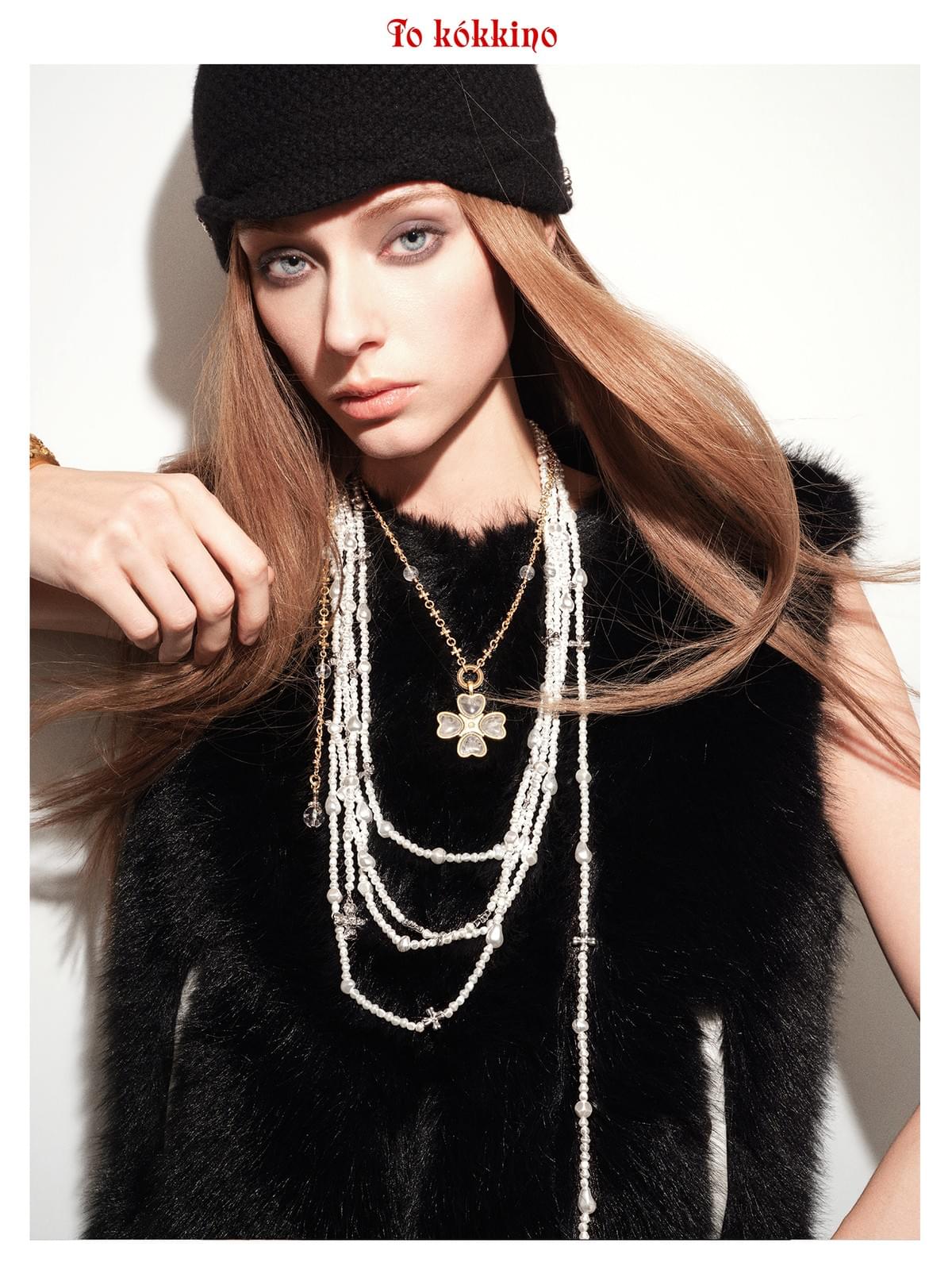 tokokkino*「Black-and-White Sequence」Black-and-White Two-tone Red Sandalwood Multi-layer Necklace