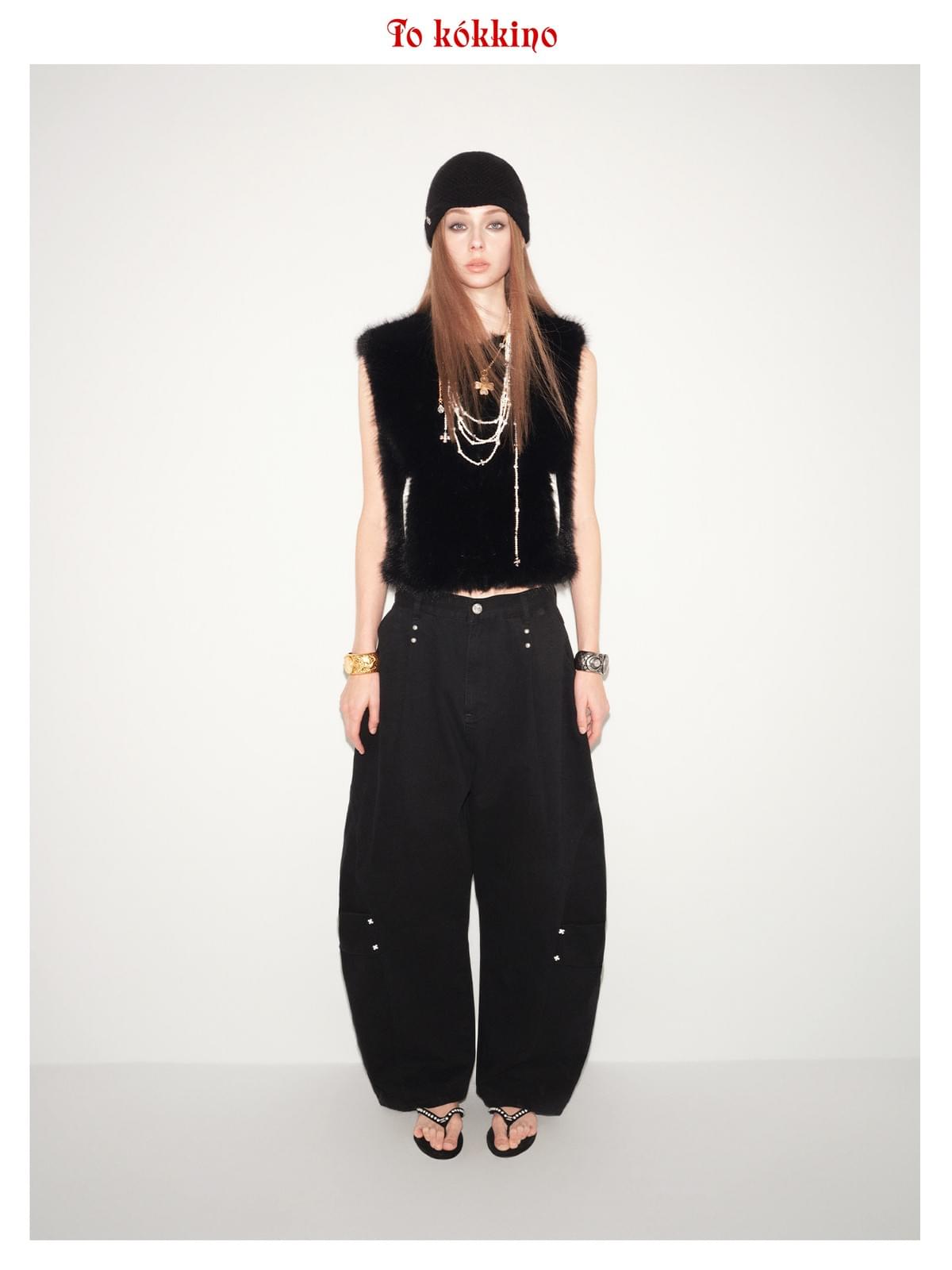 tokokkino* 「Velvet Mist Glow」 Leather-patched Furry Gilet