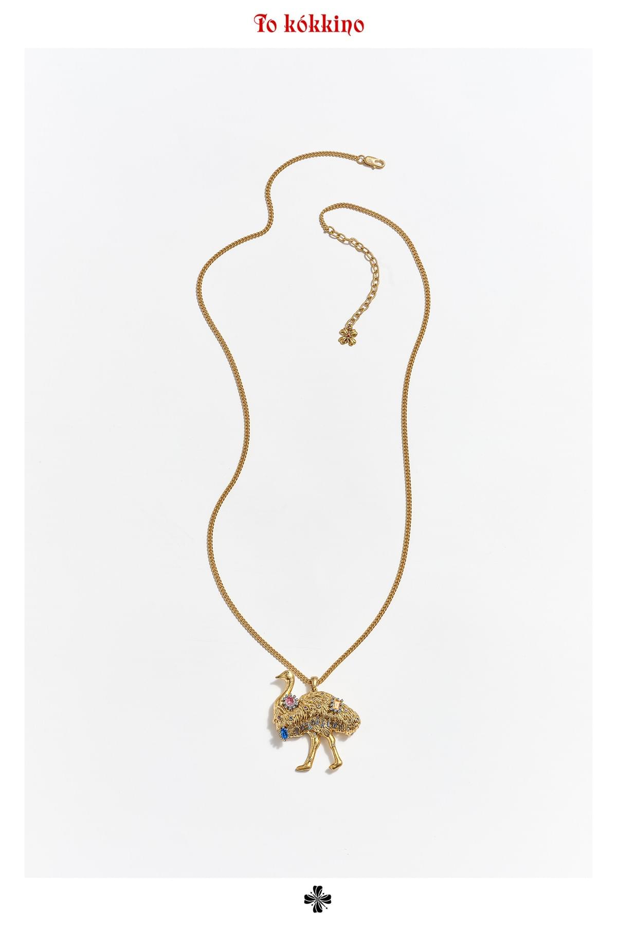 tokokkino* Ostrich Gemstone Long Necklace