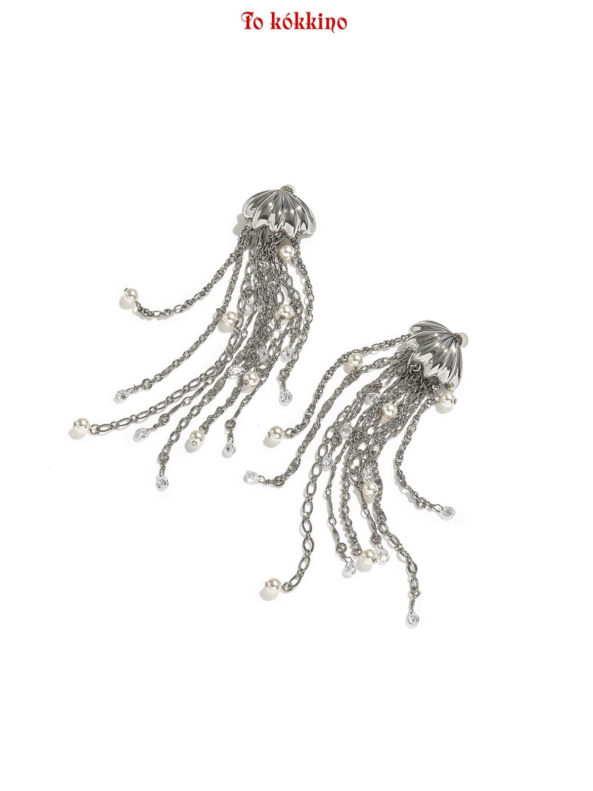 tokokkino*「Tassel Jellyfish」Silver Gemstone Tassel Earrings