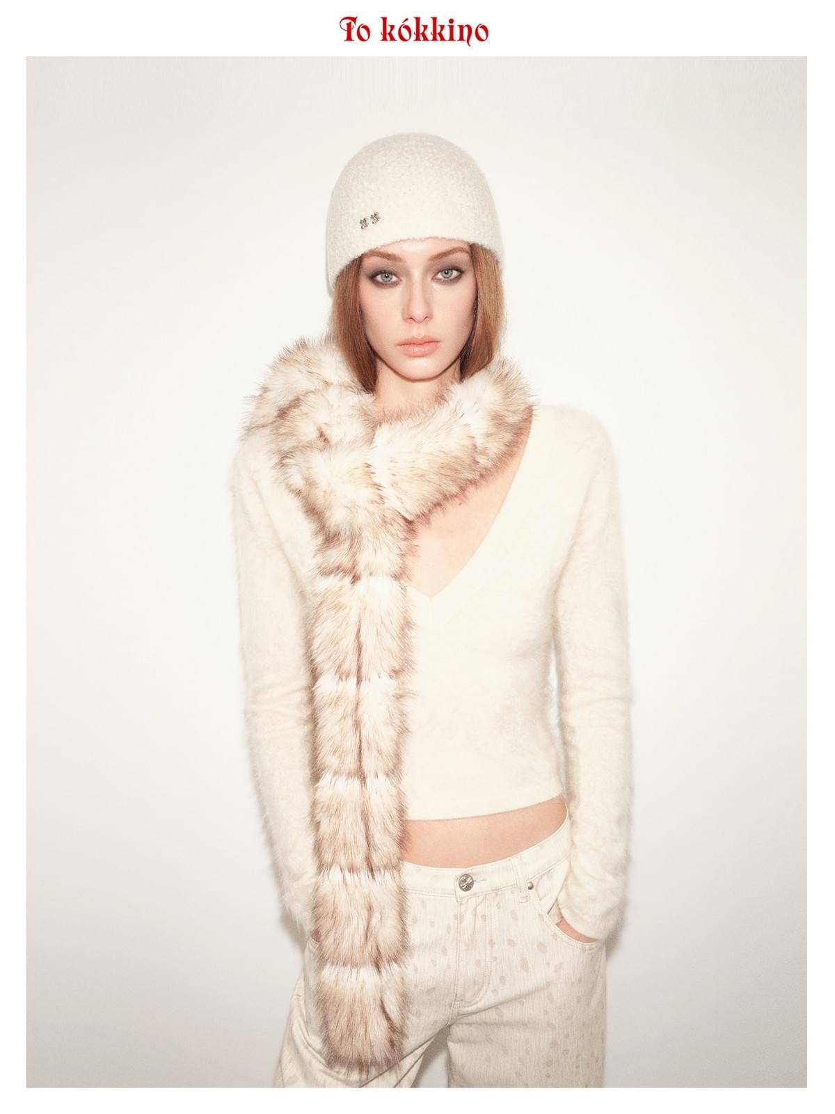 tokokkino*「Soft Wildness」Gradient Beige-Coffee Eco-Friendly Faux Fox Fur Long Scarf