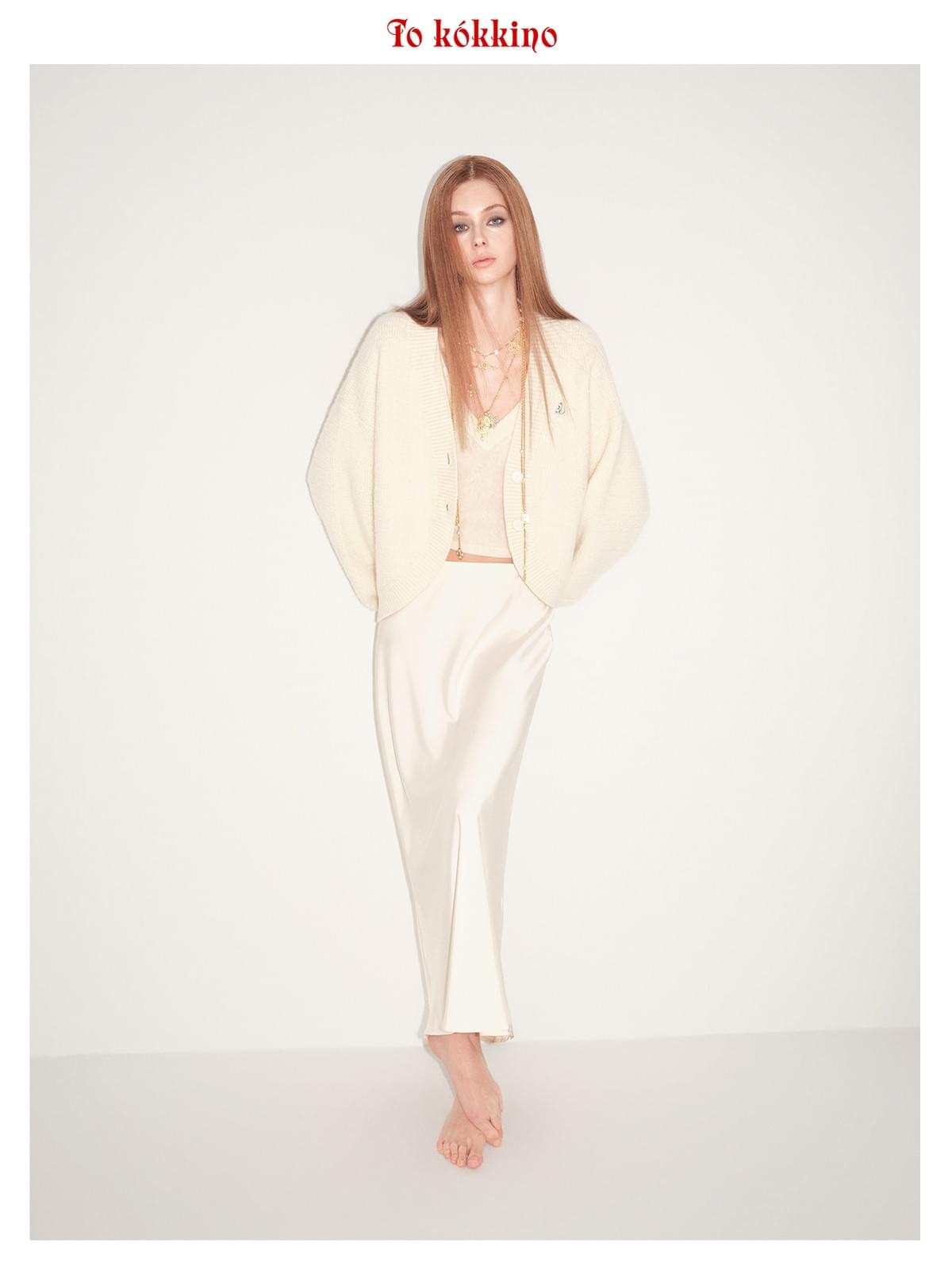 tokokkino*「Soft Arc」 Curved Stand Collar Wool Cardigan