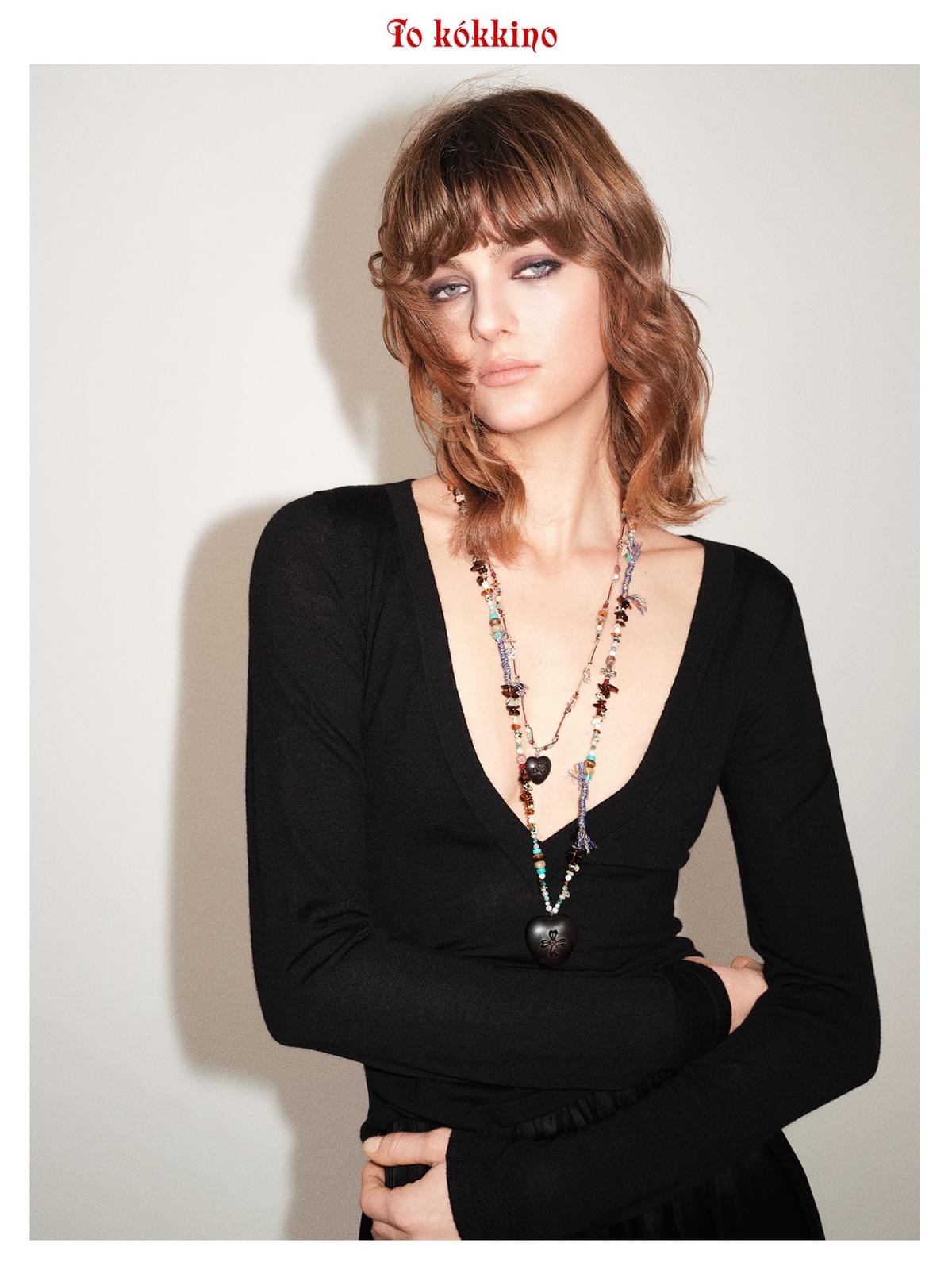 tokokkino*「Wildness Tandem」Long Necklace with Multiple Materials and Purple Gold Ebony