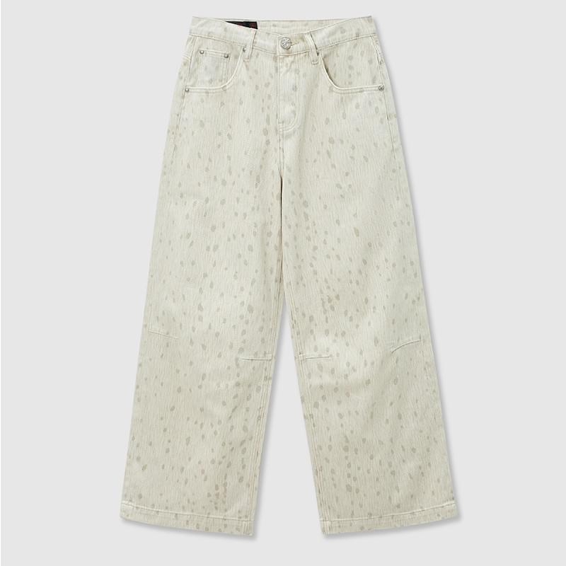 tokokkino* White Plum Blossom Deer Low-Rise Jeans