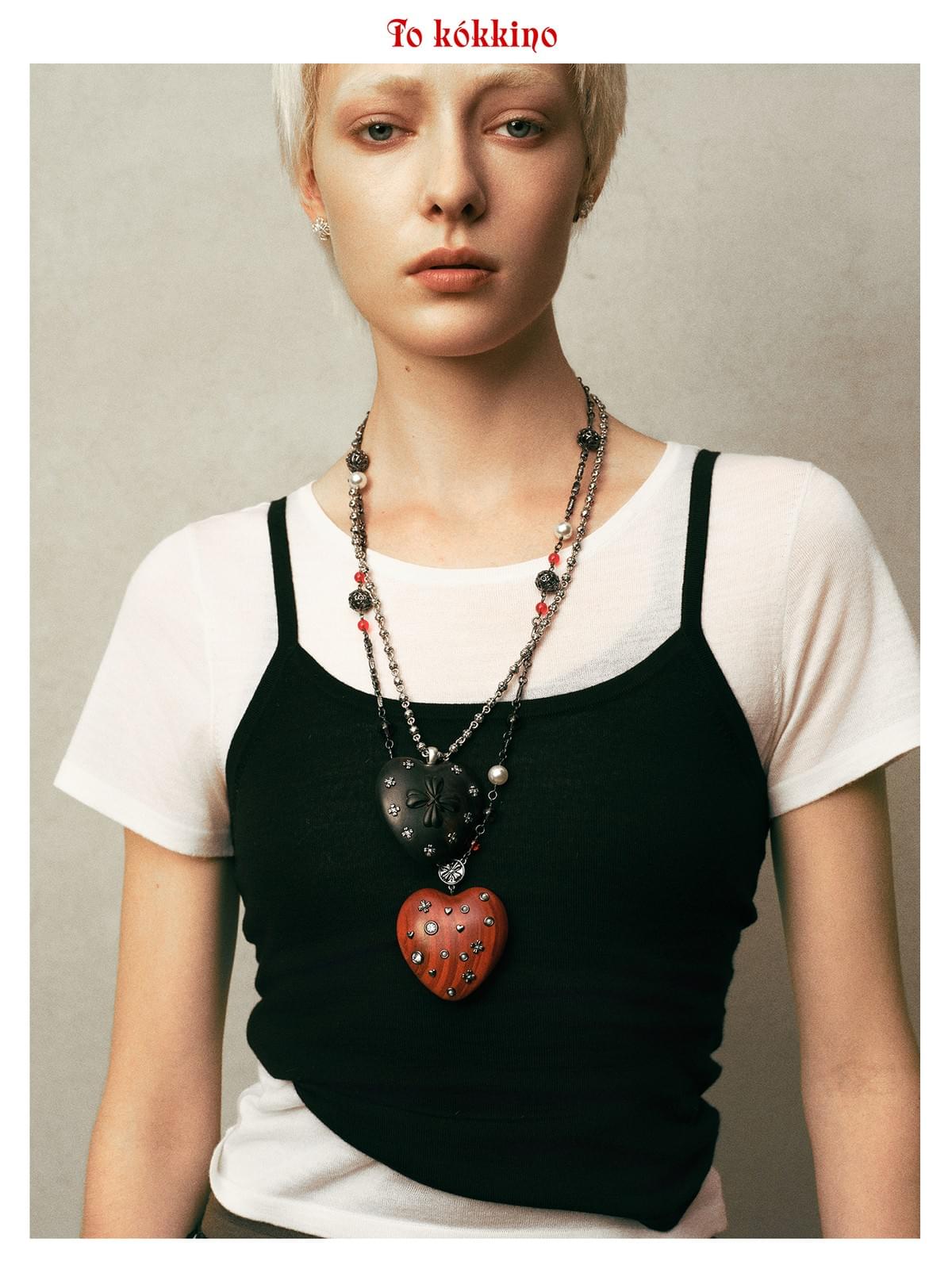tokokkino* Starry Heart Wooden Necklace