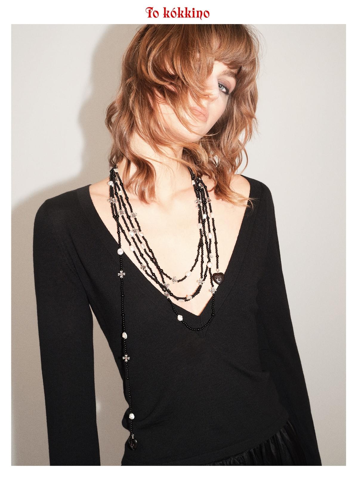 tokokkino*「Black-and-White Sequence」Black-and-White Two-tone Red Sandalwood Multi-layer Necklace