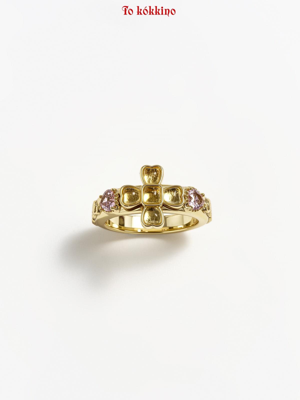 tokokkino* Champagne Gold Four-Sided Bowknot Heart Ring