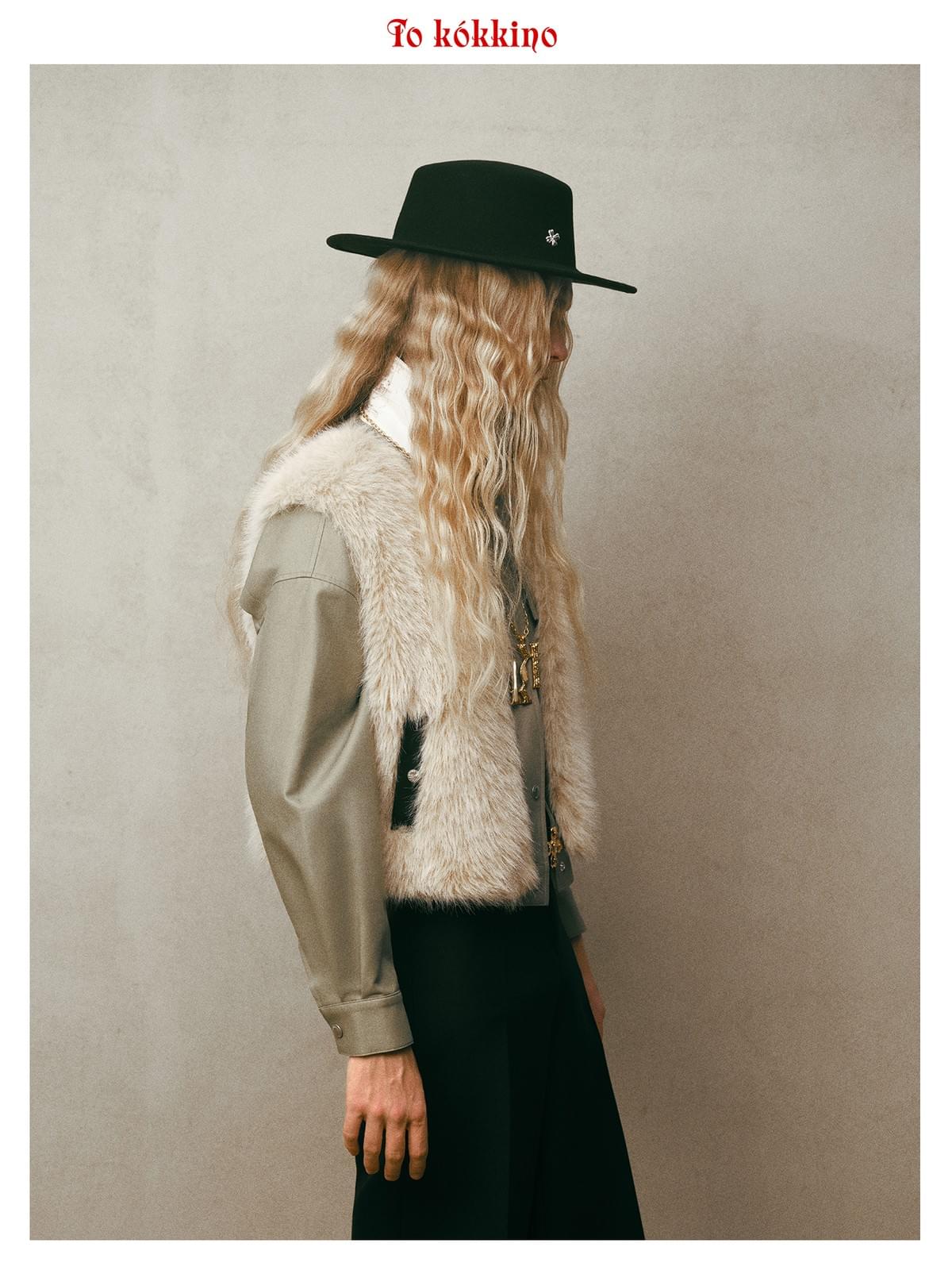tokokkino* Eco-Friendly Himalayan Leather Paneled Utility Mid-Length Jacket