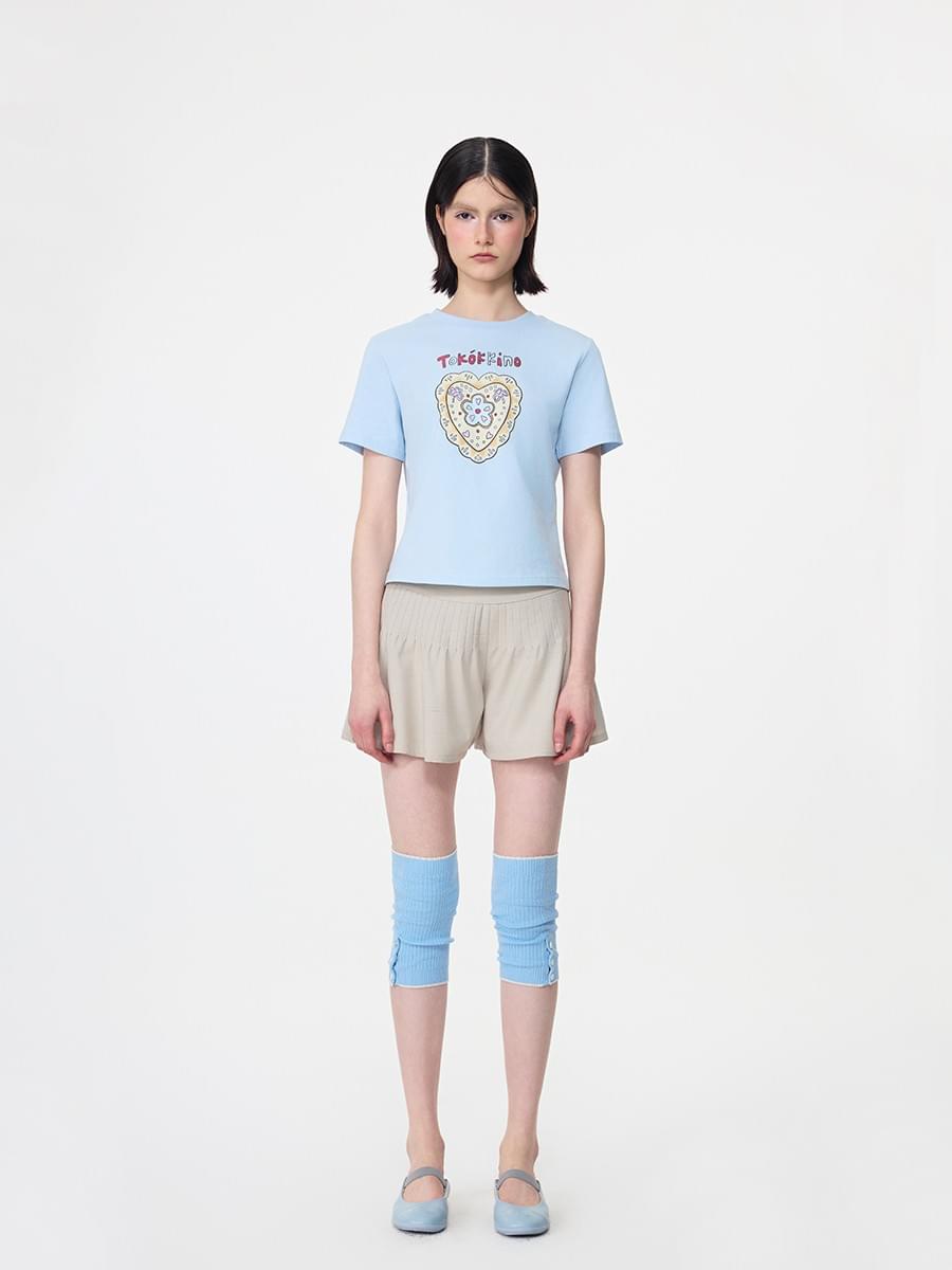 TOKOKKINO* Blue Love Heart Printed Short-Sleeved Shirt