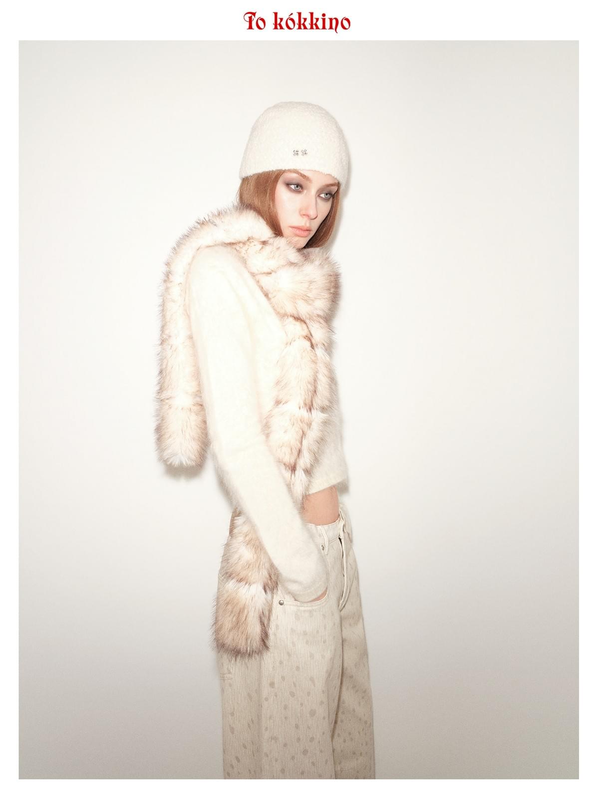tokokkino*「Soft Wildness」Gradient Beige-Coffee Eco-Friendly Faux Fox Fur Long Scarf