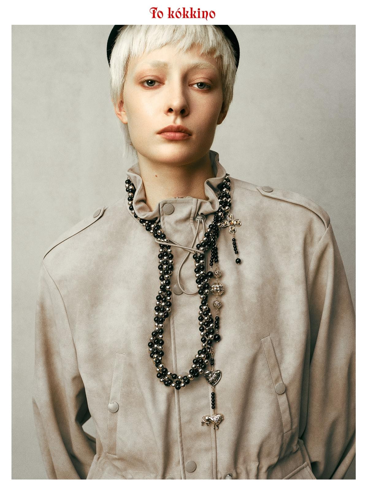 tokokkino* Black Gold Lion Four-Sided Bowknot Waist Chain Necklace