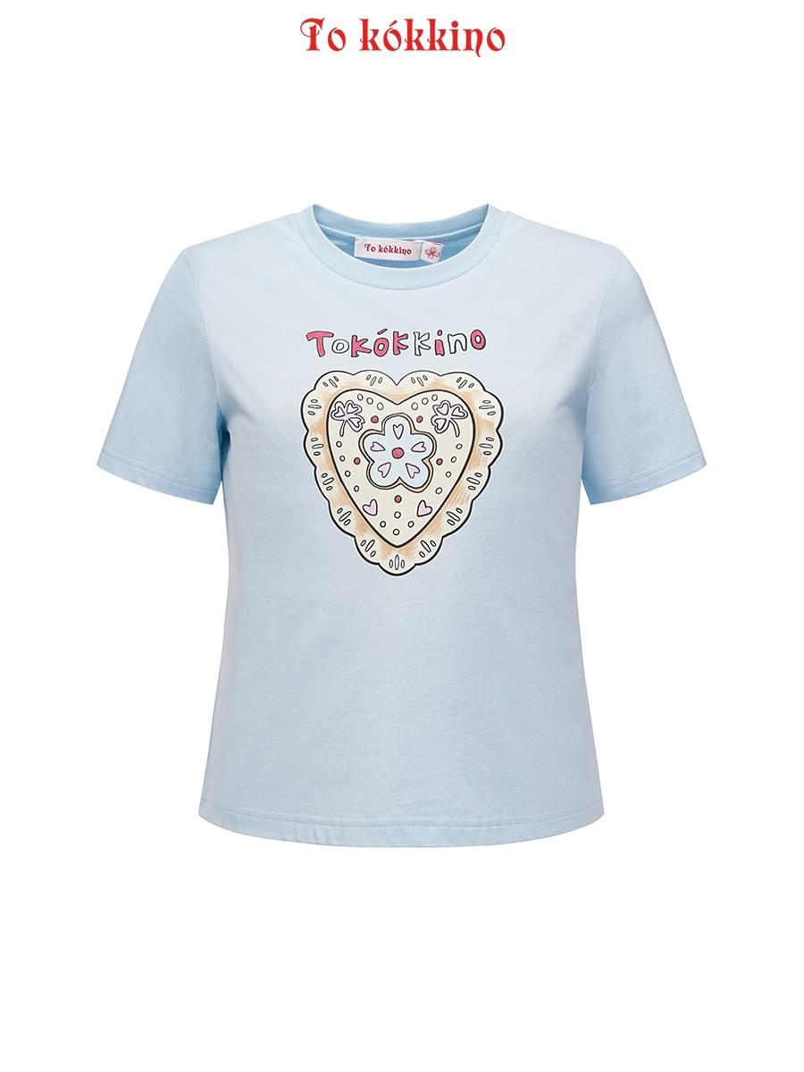 TOKOKKINO* Blue Love Heart Printed Short-Sleeved Shirt