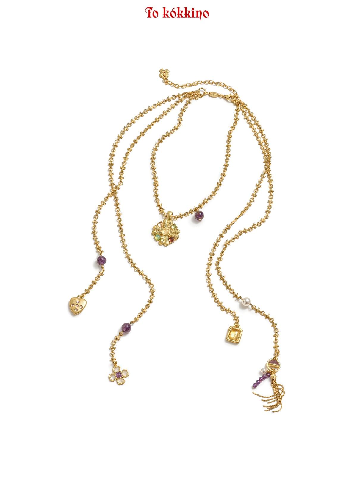 tokokkino*「Violet Glow Tassel」Amethyst Multi-pendant Necklace