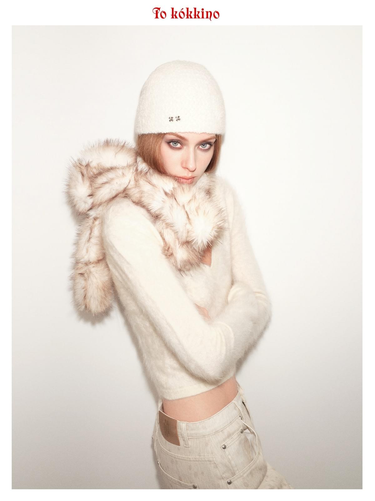 tokokkino*「Soft Wildness」Gradient Beige-Coffee Eco-Friendly Faux Fox Fur Long Scarf