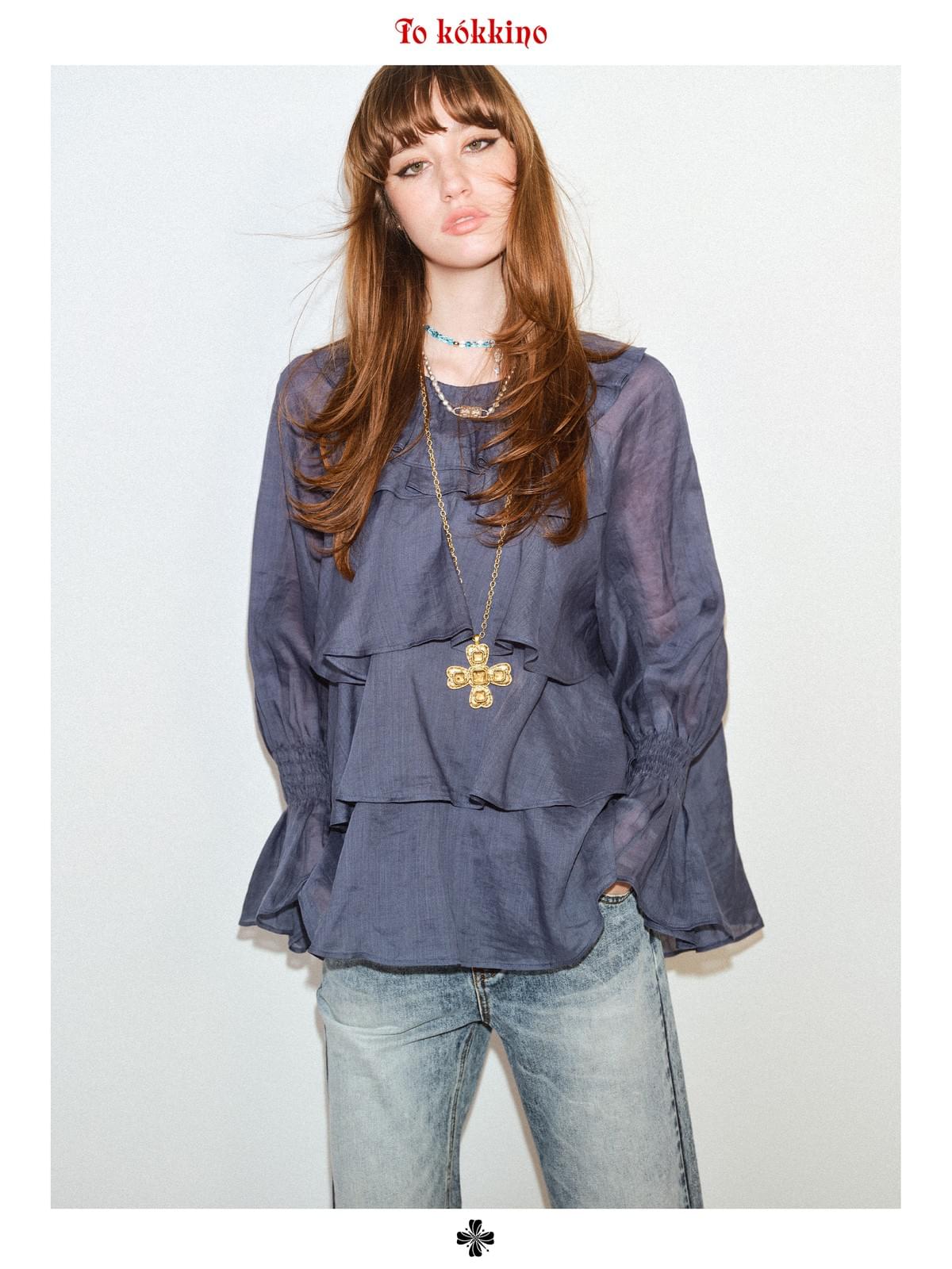 tokokkino「Flowing Bones」Ruffled Hem Ramie Top