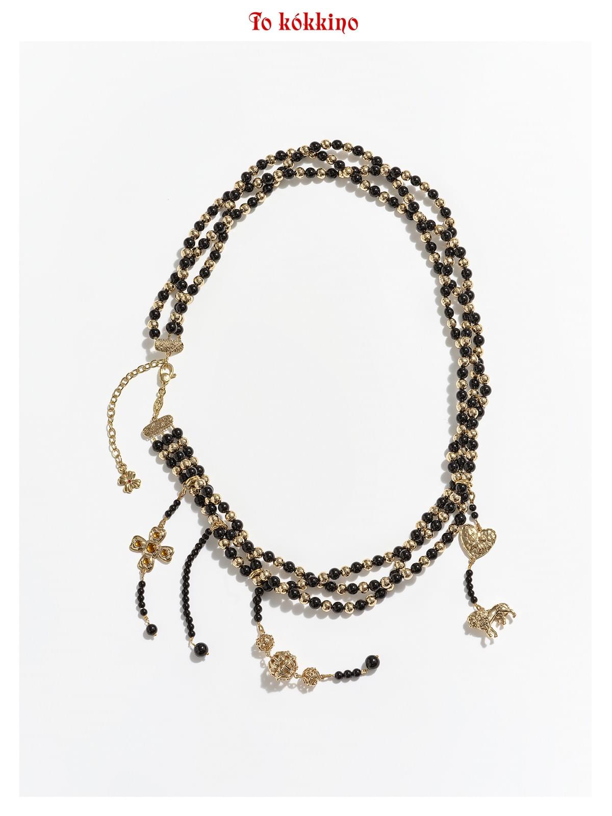 tokokkino* Black Gold Lion Four-Sided Bowknot Waist Chain Necklace