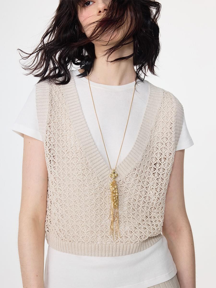 Tokokkino * tasseled ear of wheat bow necklace