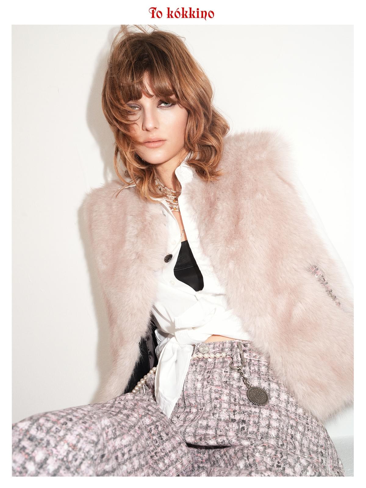 tokokkino* 「Velvet Mist Glow」 Leather-patched Furry Gilet