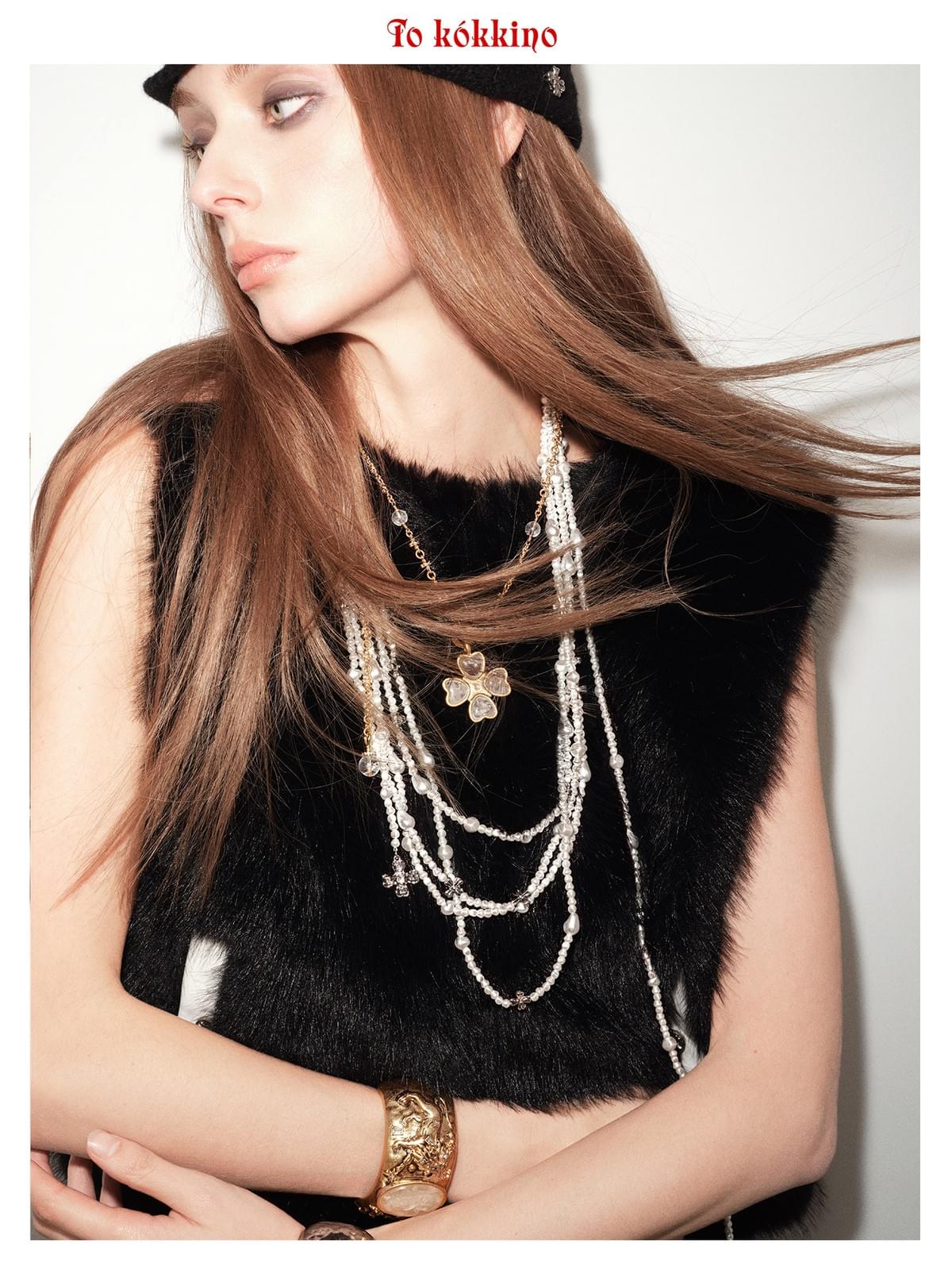 tokokkino* 「Velvet Mist Glow」 Leather-patched Furry Gilet