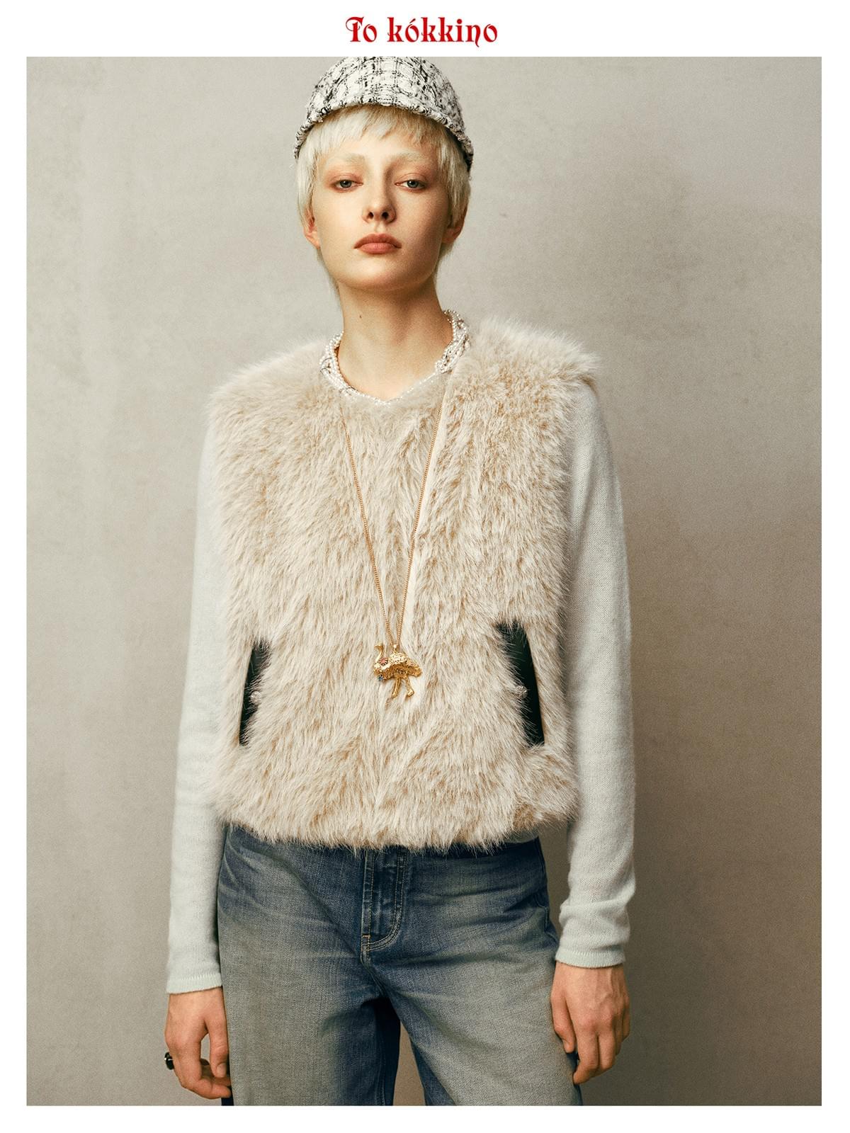 tokokkino* Ostrich Gemstone Long Necklace
